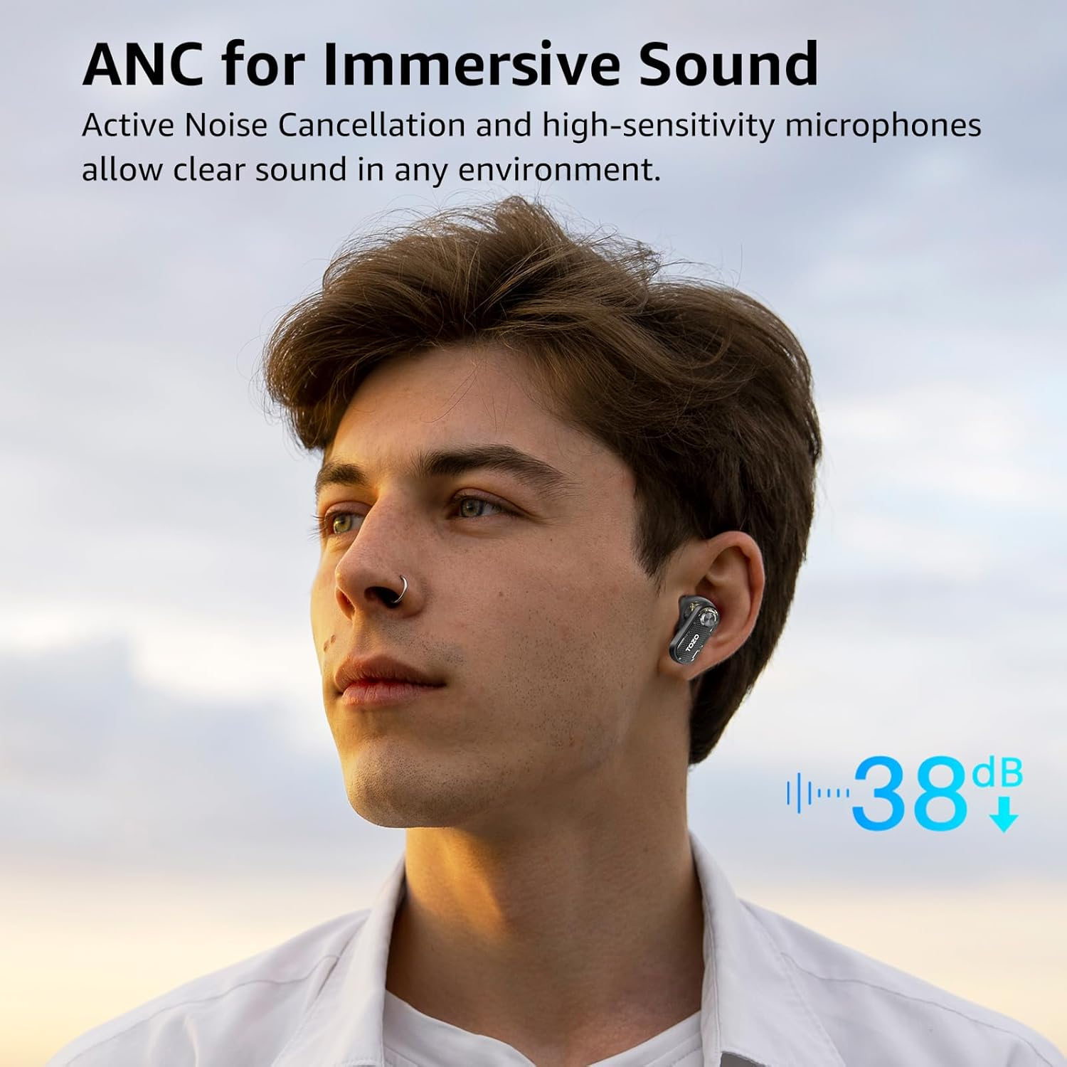 TOZO New Upgrade Hybrid Active Noise Cancelling Wireless Earbuds, 4 Mics ENC AI Clear Calls, Crystal Case, Bluetooth 5.4 in Ear Headphones Stereo Bass Heasets, Waterproof Headset, 32 Eqs via App image number 4