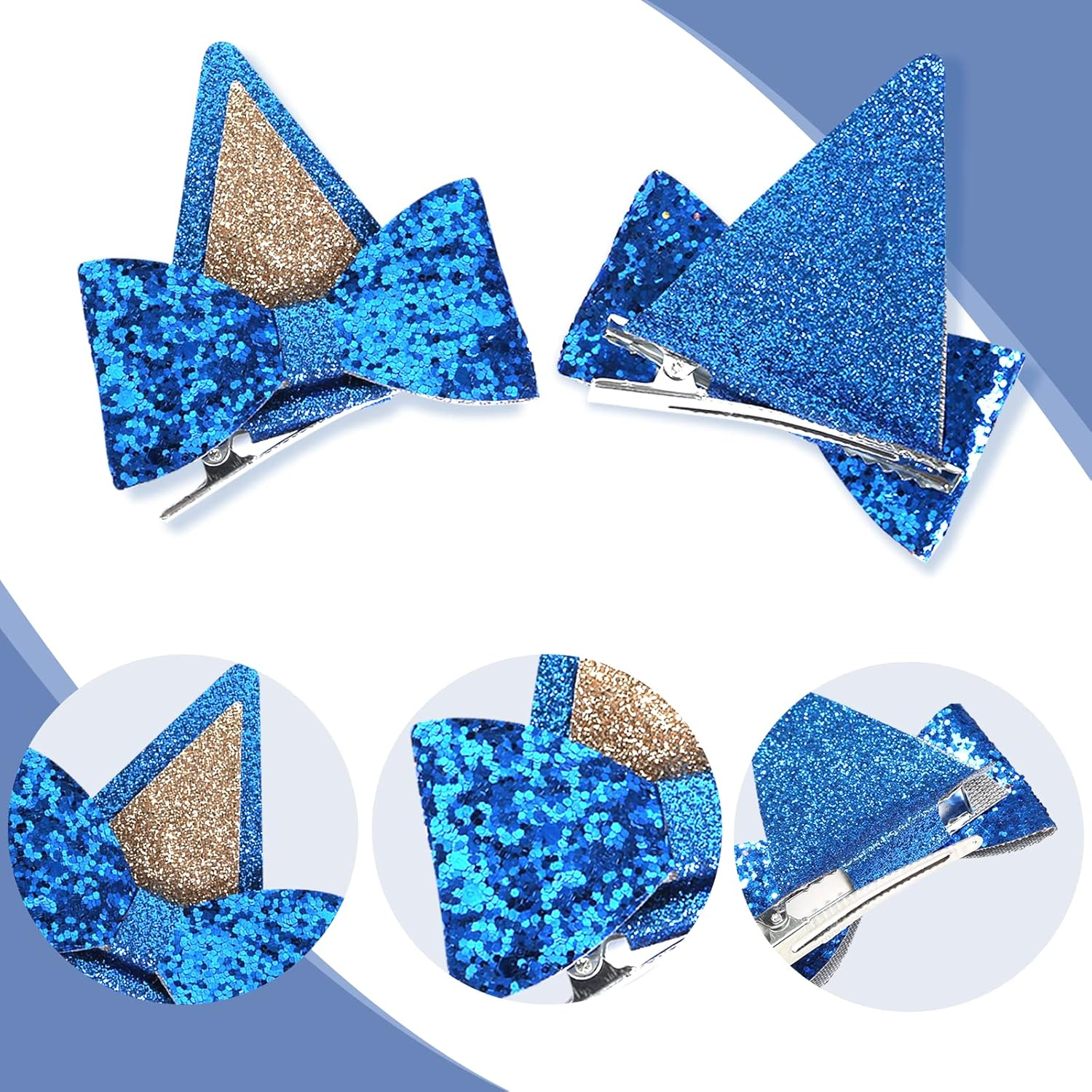 IKUHRMO Blue Ears Hair Clips, 1 Pair Glitter Hair Barrettes for Toddler Girls Birthday Decorations Halloween Costume Cosplay Accessories Party Supplies (Blue) image number 5