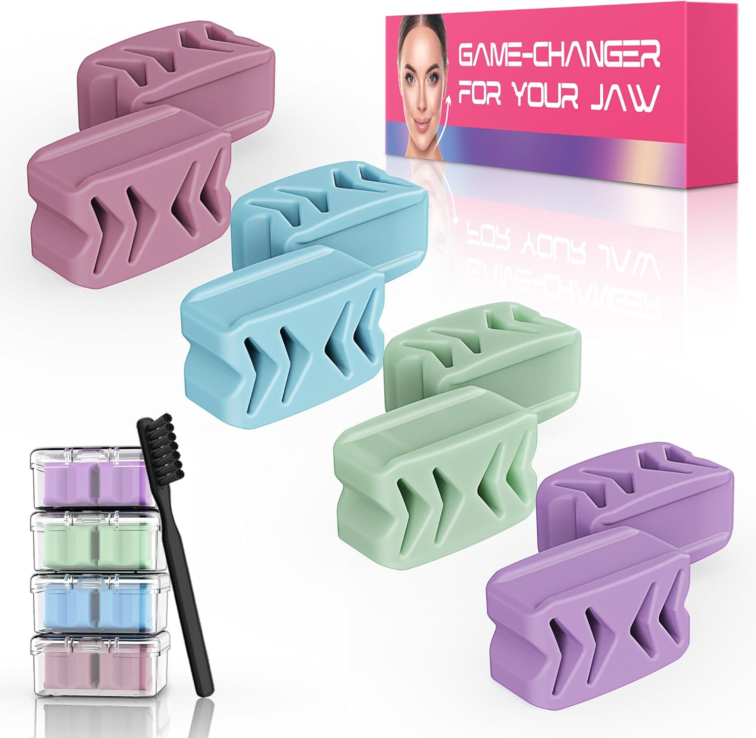 Azrra Jaw Exerciser for Women & Men, 4 Resistance Levels (8Pcs) Jawline Shaper Exerciser, Jaw Trainer Double Chin Eliminator for Jawline Face Toning & Strengthening