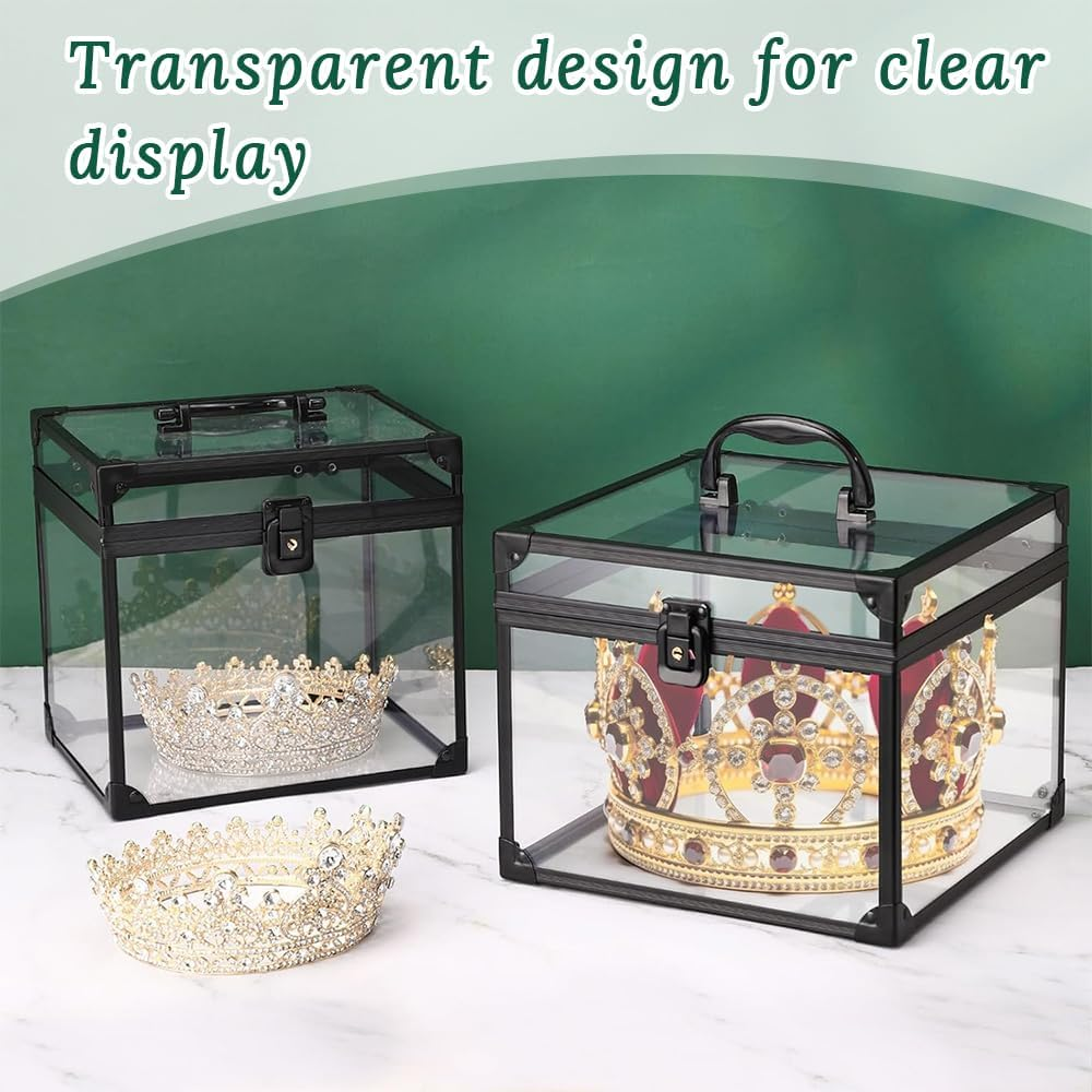 Clear Crown Case, Acrylic Toiletry Organizer Box, Upgraded Large Clear Makeup Train Case, Lockable Crown Travel Box, for Pageants, Vanity, Bathroom, Living Room, Craft Toys image number 4