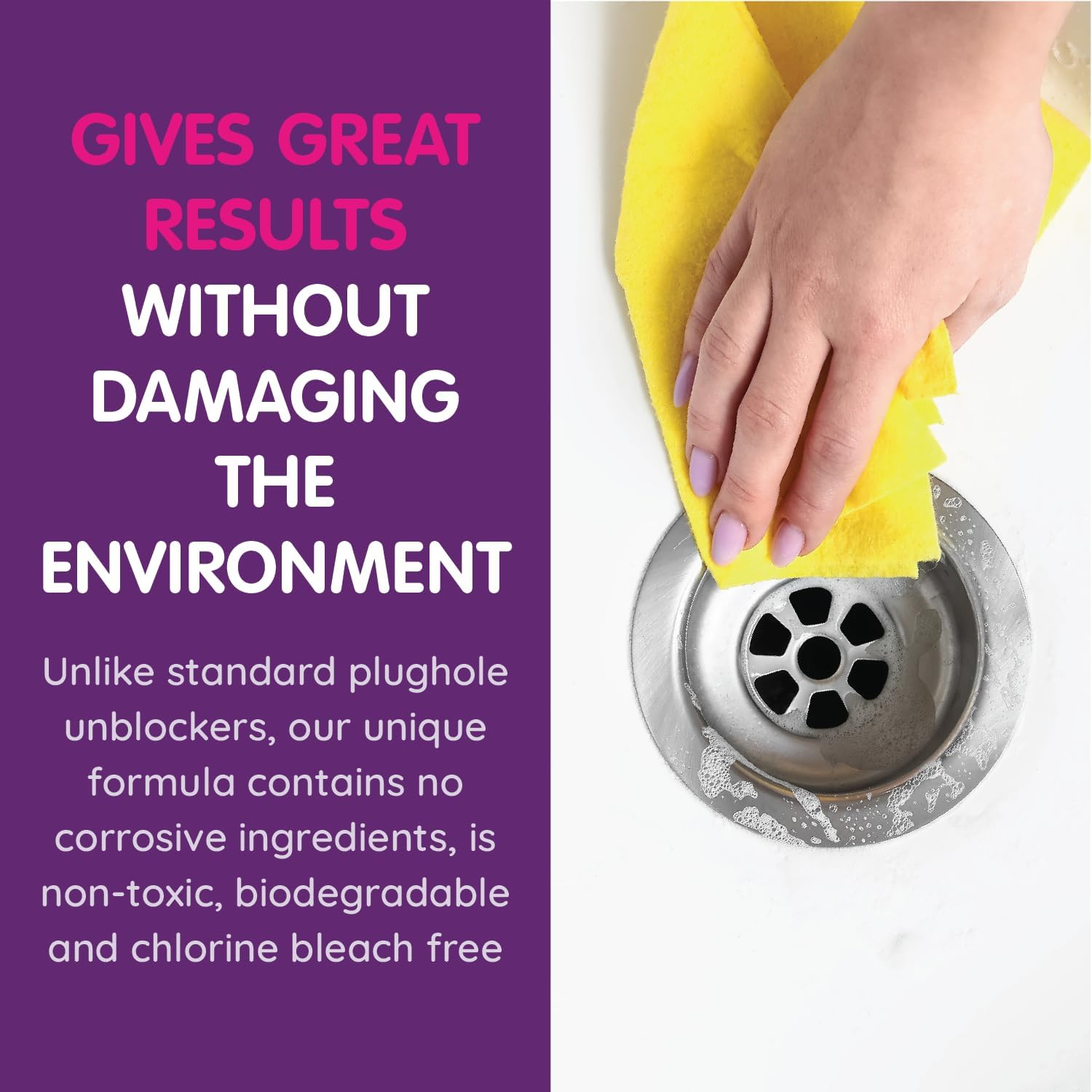 Vamoosh Plughole Unblocker, Drain Unblocker Bathroom - Dissolves Hair, Bleach-Free Bathroom Sink Unblocker, Septic Tank Safe, Fast Acting, Safe & Powerful - 2 Doses (600Ml) image number 6