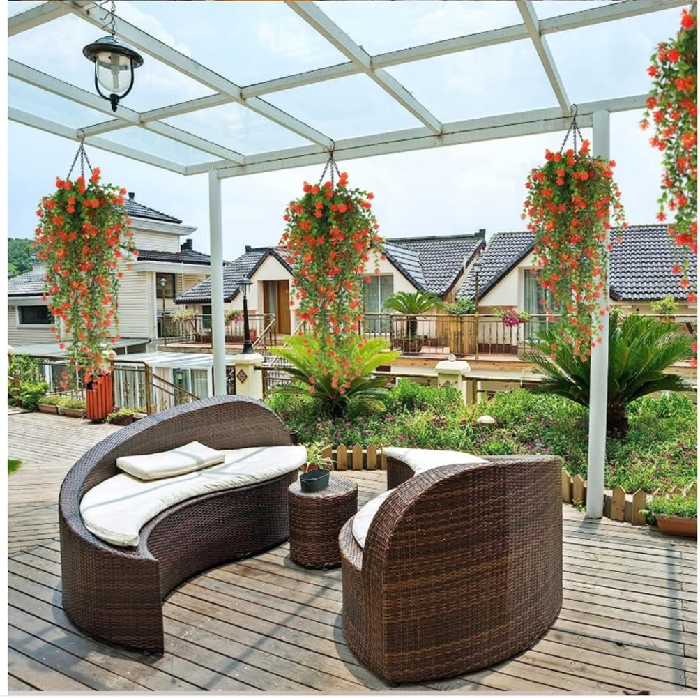 AU7042-3 2 Artificial Hanging Flowers Eucalyptus UV Protection Fake Plants Vine Hanging Flowers Plastic Green Home Garden Wedding Party Indoor and Outdoor Decoration Red (Excluding Plates) image number 2