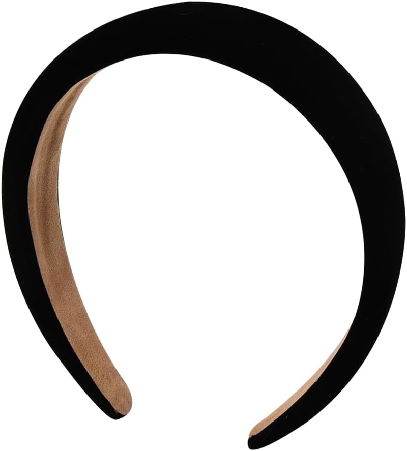 Black Velvet Headband Wide Padded Headbands Soft Puffy Headband for Women Girls Sponge Headbands for Yoga Sports No Slip Hairband for Thick Thin Hair Styling Accessories image number 5