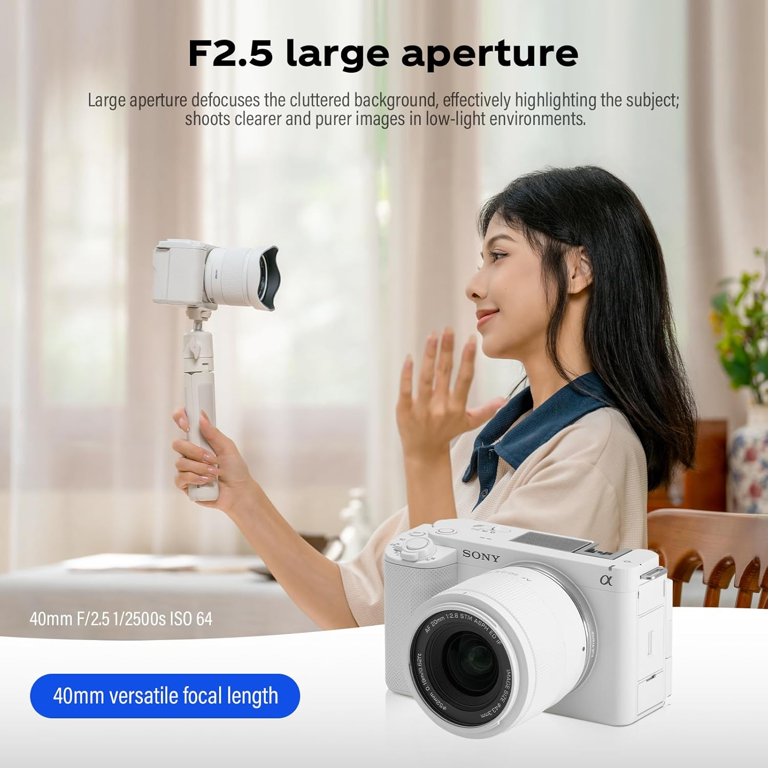 VILTROX 40 Mm F2.5 Autofocus Lenses Full Frame for Sony E Mount STM Camera Lenses Standard Camera Lenses Large Aperture Compatible with Sony A7 A7C A7Iii A7Riii A7Riv A7Rv A9 A6100 A6400 A6700 (White) image number 2