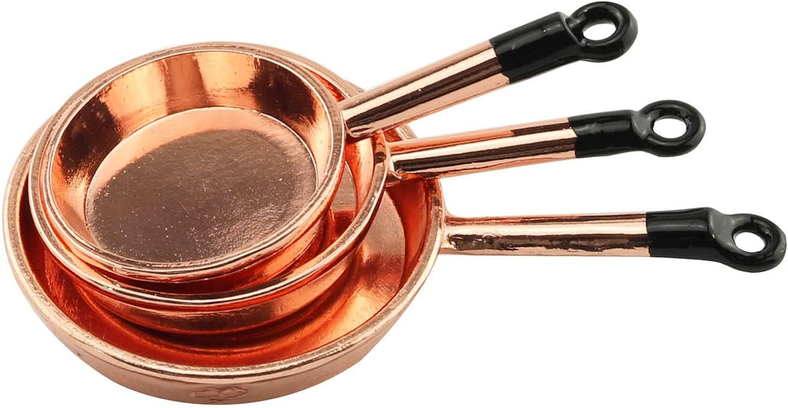 TAODAN Dollhouse Kitchen Cookware 1/12 Scale Miniatures Metal Frying Pans, Kettle, Copper Pots with Lids for Dollhouse Kitchen Accessories Christmas Birthday Gift Miniature Stovetop Cookware image number 4