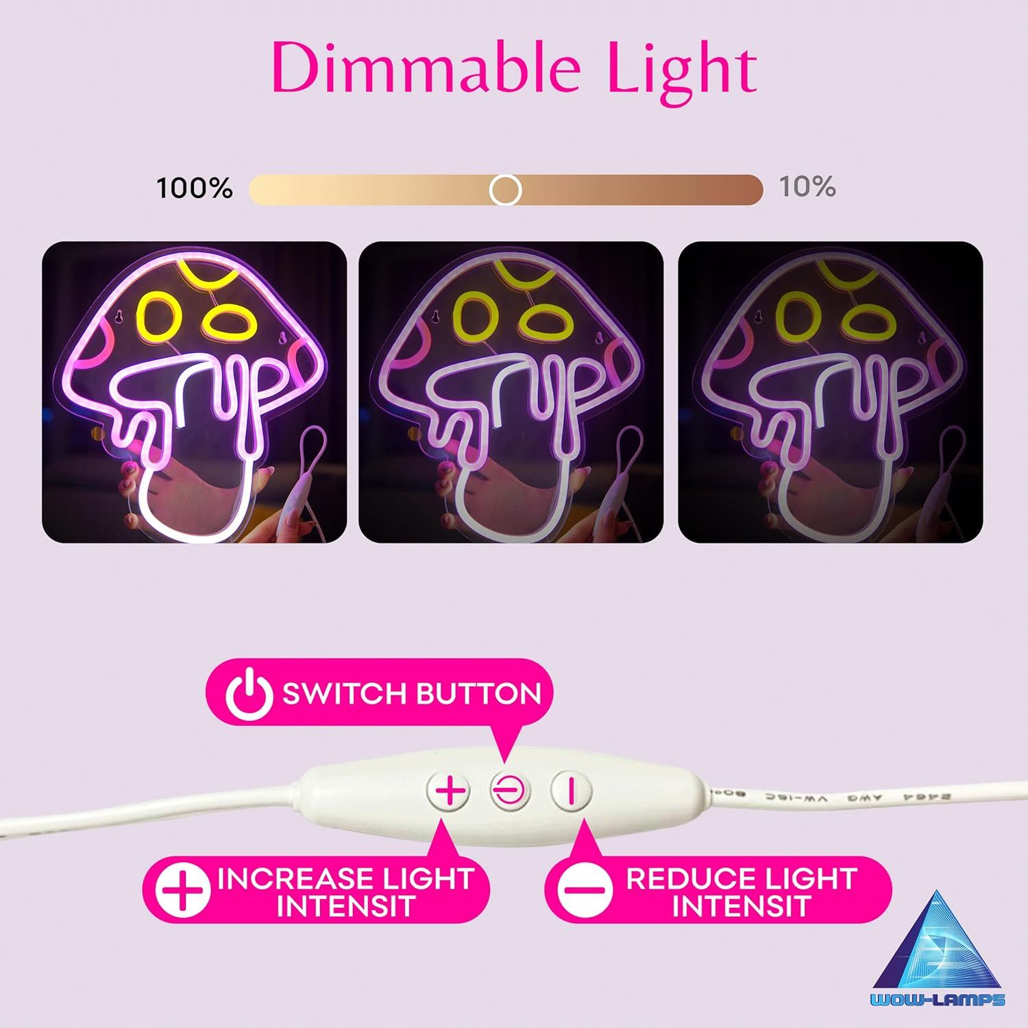 WOW-LAMPS Mushroom Neon Sign for Bedroom - Dimmable Wall Decor Aesthetic, USB Cute Light - Easy-To-Install, 13X12.2 Inches image number 5