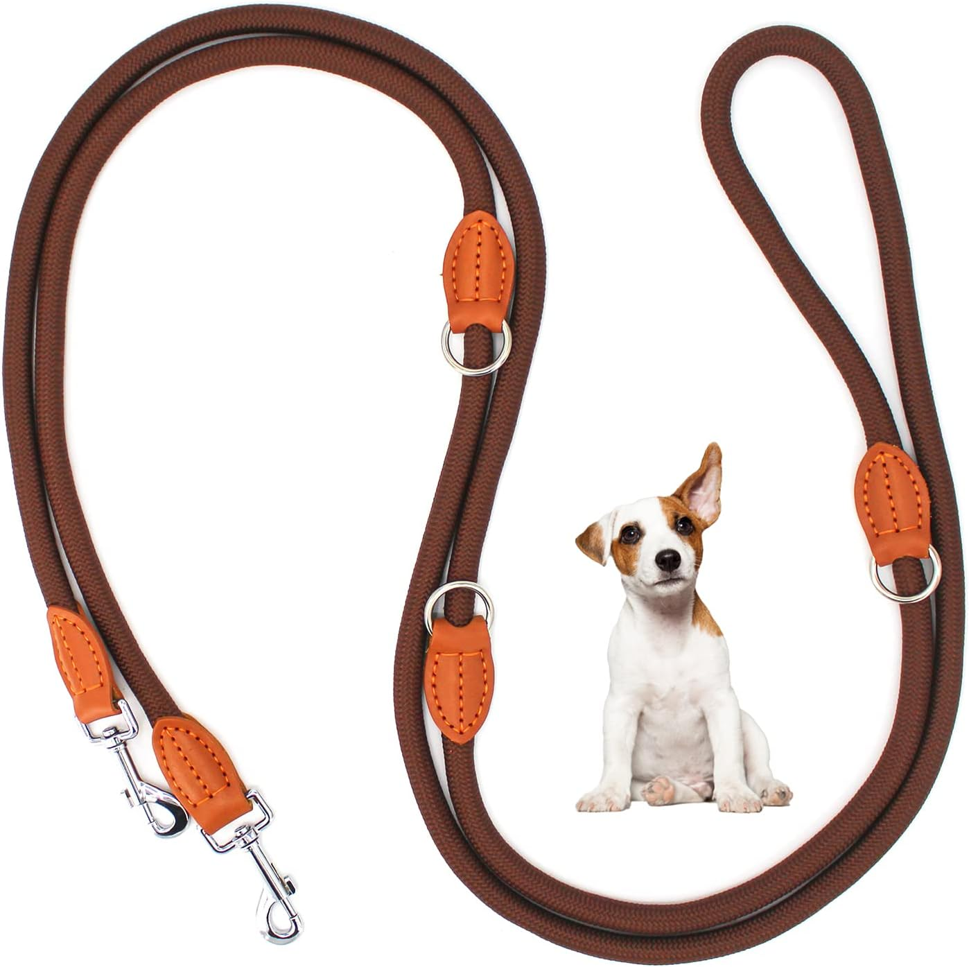 Dog Lead Hands Free Dog Lead Dog Training Leads 3M for Medium Small Dogs (10Mm*10Ft) Adjustable Double Ended Lead Multifunctional with Reflective Rope Lead for Outdoor Walking Running Brown