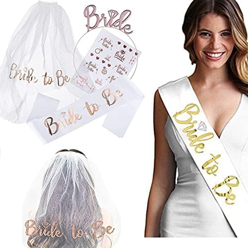 Hen Party Decoration Set for Bridal Shower, Bridal Shower Accessories Hen Party Accessories Bride to Be Headband, Hen Tattoo, Bride to Be Sash and Veil with Comb, Wedding Hen Night Party Decoration image number 3