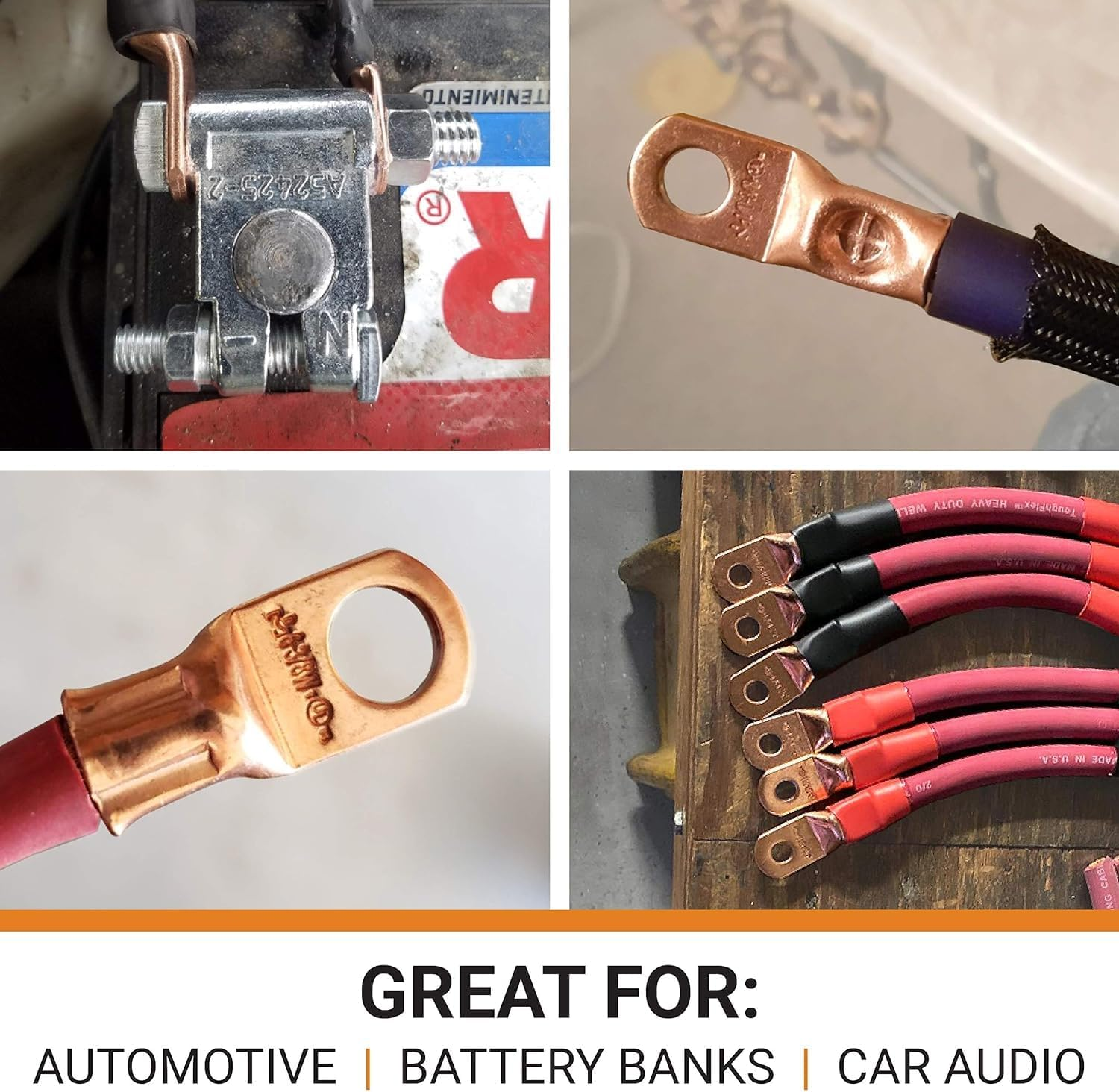 SELTERM UL Listed Marine Grade American Wire Gauge Lugs, Battery Cable Ends, Tin Plated Copper Eyelets, Tubular Ring Terminals, Closed End Crimp Connectors &mdash; 8 AWG (10 Mm&sup2;) to 250 MCM (150 Mm&sup2;) image number 3