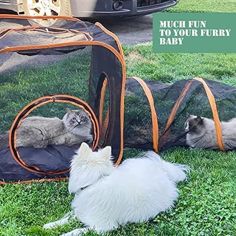 Pop up Pet Tent Outdoor Cat Enclosures, Outdoor Portable Cat Playpen with Cat Tunnel, Play Tents for Cats Rabbits Ferrets Small Animals, outside Indoor Cat House， Love What You Love image number 1