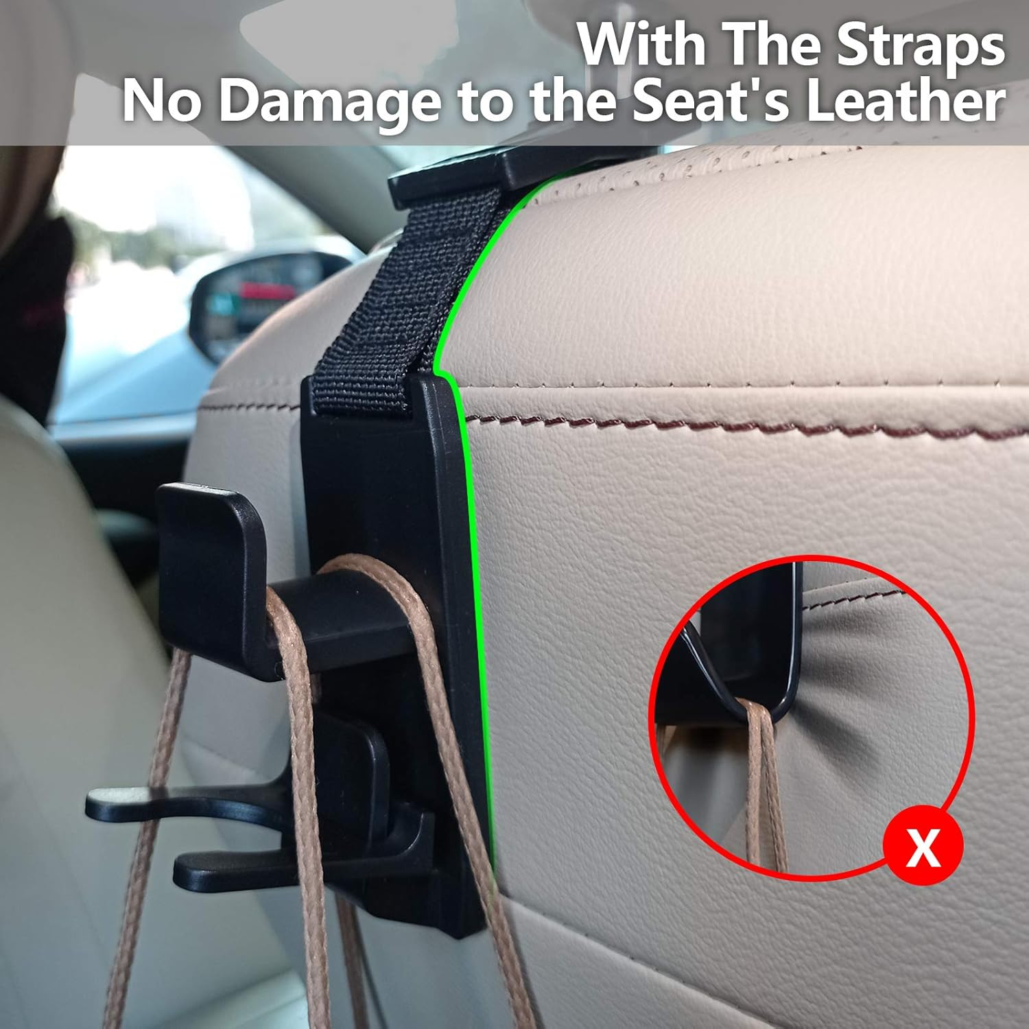 Car Seat Headrest Hook, 4 Pack Universal Car Storage Headrest Hanger Holder Hooks, Vehicle Strong and Durable Backseat Hanger for Handbag Purse Coat and Grocery Bag image number 2