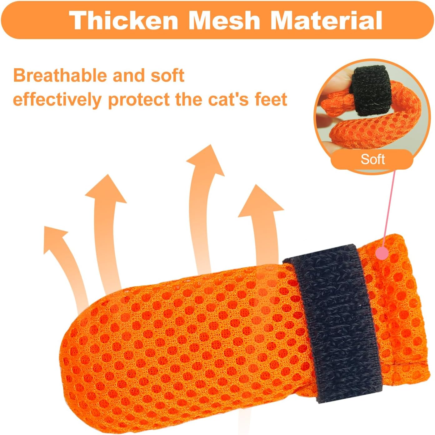Cat Boots,Paw Covers Anti-Scratch Cat Foot Covers for Cats Adjustable Mesh Cat Claw Protectors Non-Slip Breathablesuitable for Family Pet Cat Bathing and Nail Cutting (4 Pieces) (L, Orange) image number 2
