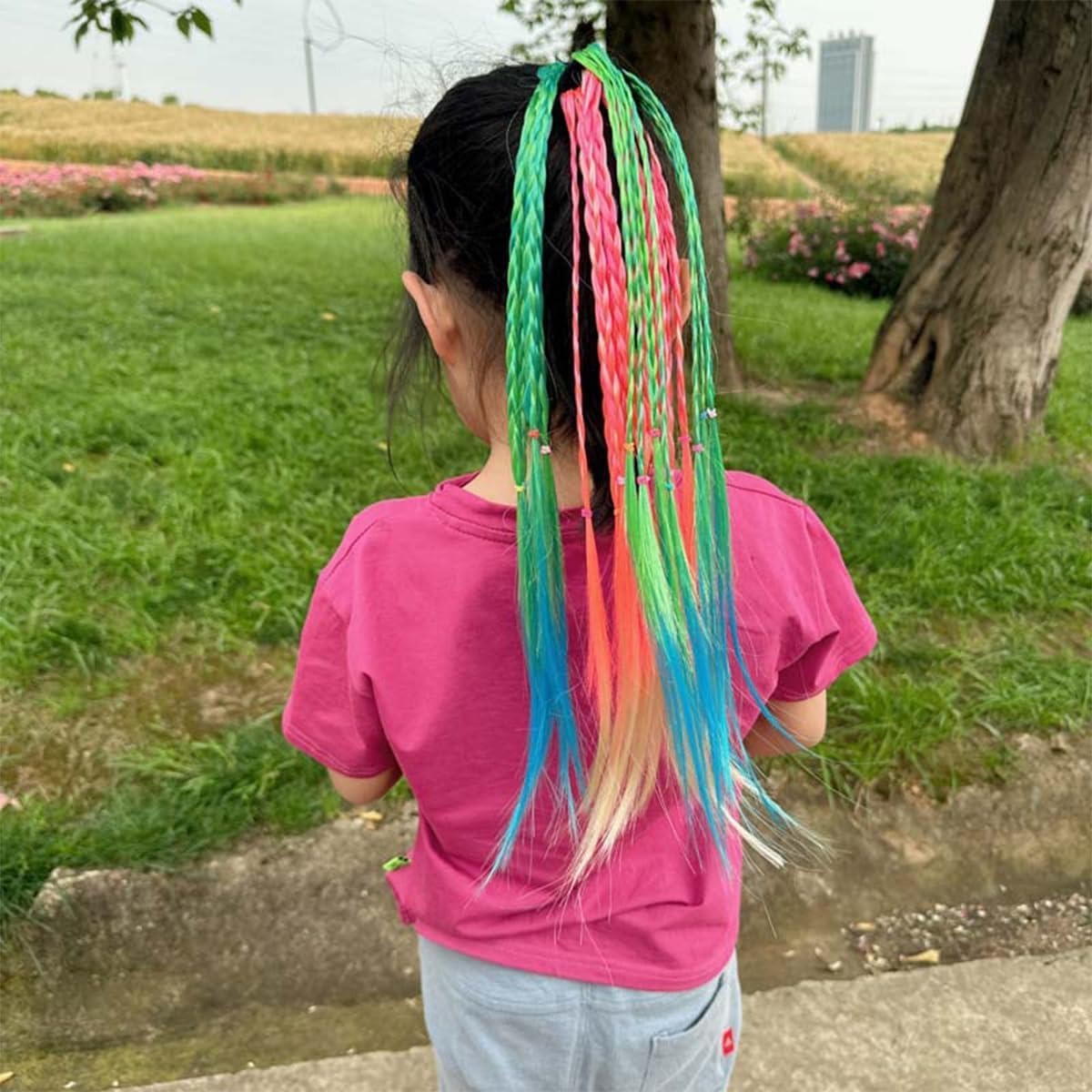 Namvo 10PCS Colourful Hair Strands Colourful Braided Hair Pieces Twist Braid with Elastic Rope Band Colour Gradient Girls Hairpiece Band