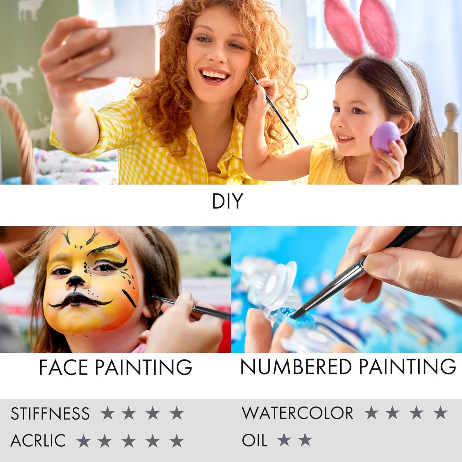 ARTIFY 12 Pcs Watercolor Paint Brushes Premium Nylon Hair Paint Brushes for Oil Painting Acrylic Painting for Kids and Adults, Beginner and Artist, Figger round Flat Cat'S Tongue Shape, Black image number 1