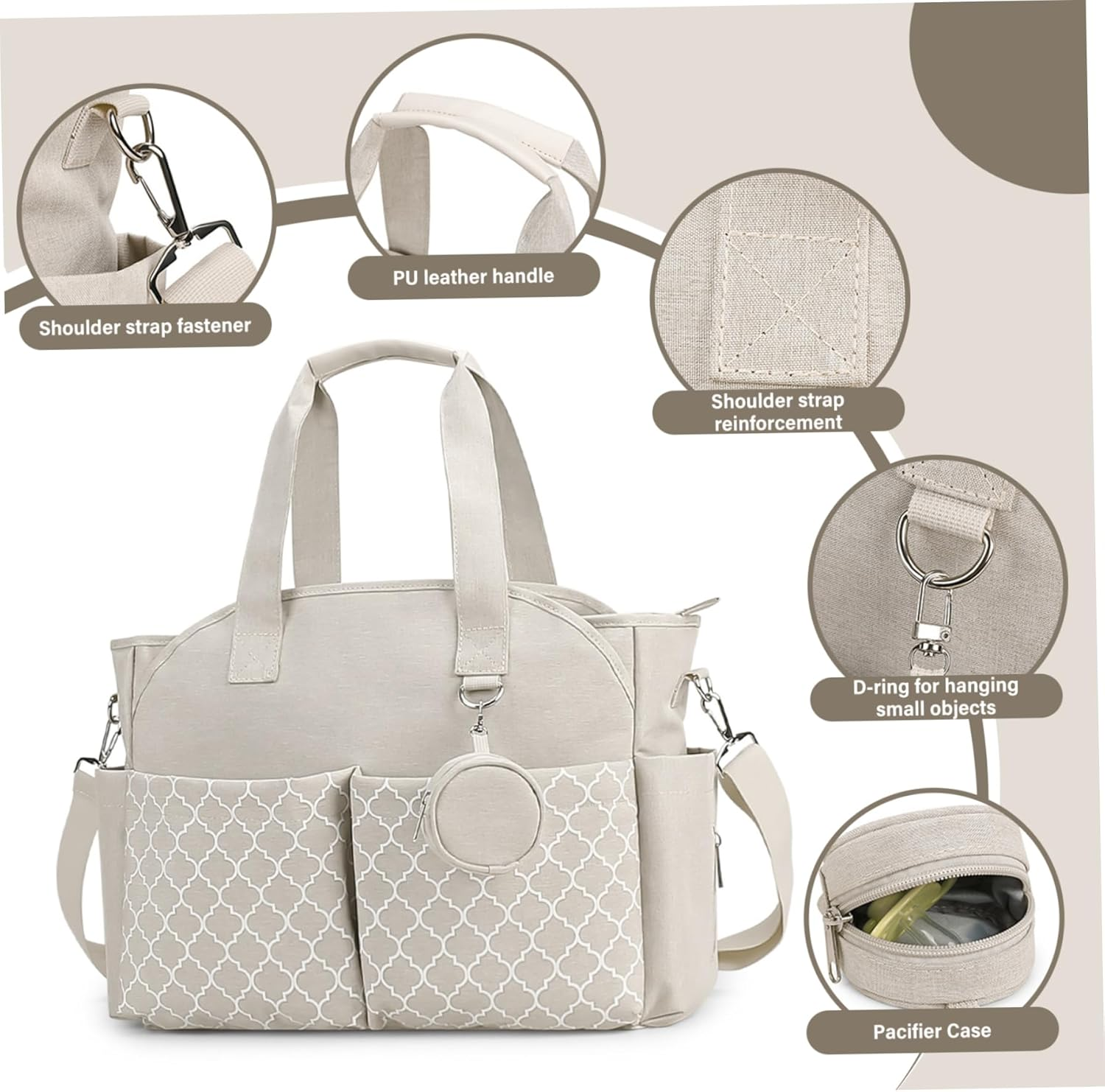 Diaper Bag Tote, 15.7Inch Baby Changing Bags with Multi-Pockets, Portable Waterproof Handle Bag, Baby Changing Bags for Mom image number 4