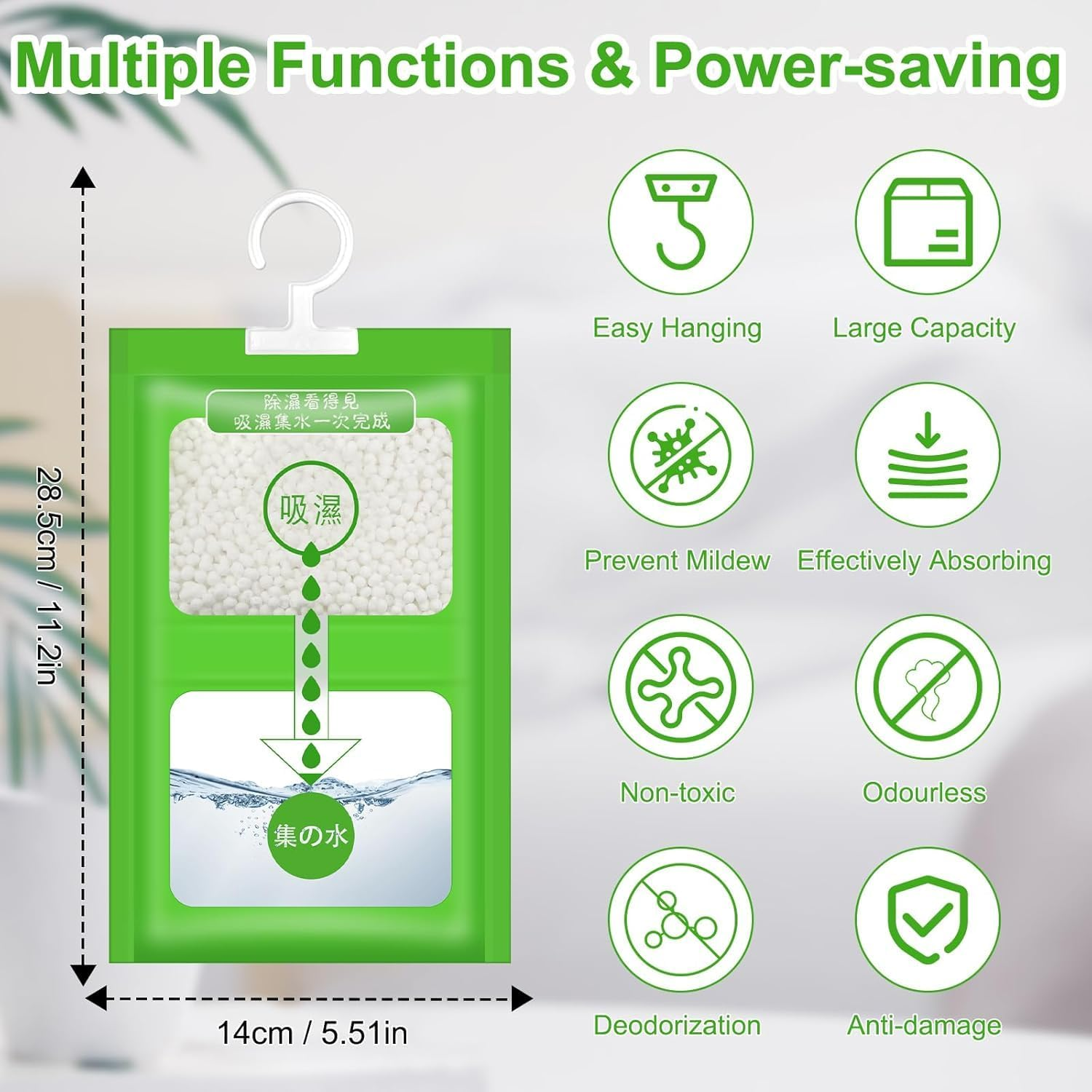 12Pcs Moisture Absorber, Moistureproof Desiccant Hanging Moisture Absorbers Bag, Dehumidifier Bag Damprid Hang Bags for Closet, Safe, Cars, Wardrobes, Basement image number 4