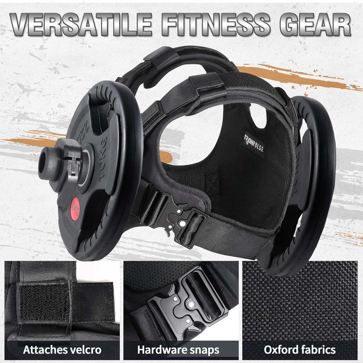 IRONPULSE | Gilet Lest&eacute; Muscle Kit, Crossfit, Running - Compatible Poids Standard Diameter 50 Mm - 80 Kg Max - 2 Necklaces Stop Disque & Magn&eacute;sie Liquide Inclus image number 1