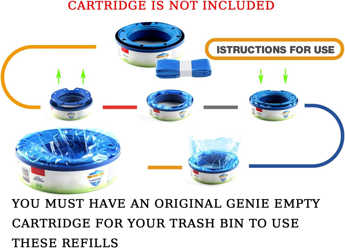 9 Pack Diaper Pail Refill Compatible with Cartridges for Genie Diaper Pail Refills Bags Genie Bags Refill (Cartridge Is Not Included) image number 1