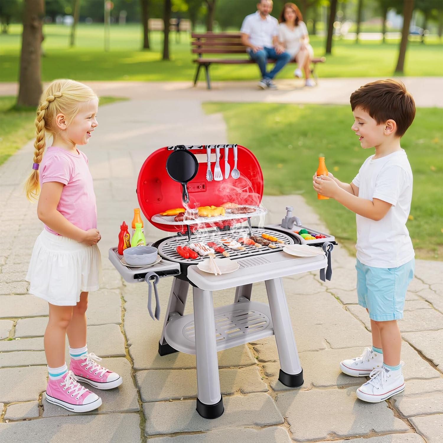 68 PCS Toy BBQ Grill Set, Cooking Toy Set, Kitchen Toy Set, Little Chef Cooking Pretend Play, Kids Grill Playset Interactive BBQ Toy Set Indoor Outdoor,Children'S Christmas Birthday Gifts image number 4