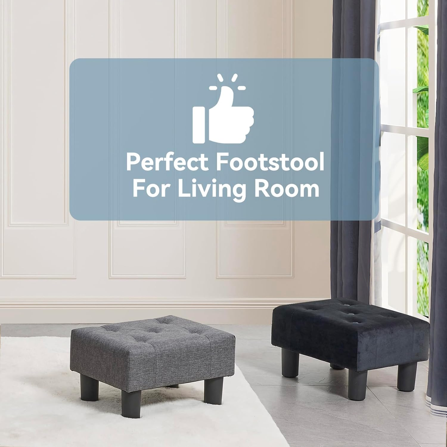 BRIAN & DANY Small Foot Stool Ottoman, Footstool with Legs, Foot Rest for Living Room, Bedroom and Office, Grey - Blue image number 5