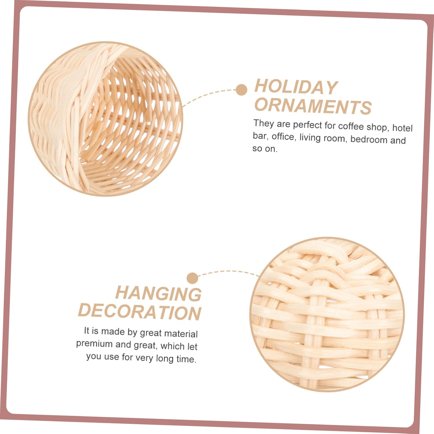 5Pcs Decorative Rattan Bell Shape Ornament Pendant for Xmas Tree Wall Hanging Decor Plaything for Christmas Party Home Decoration