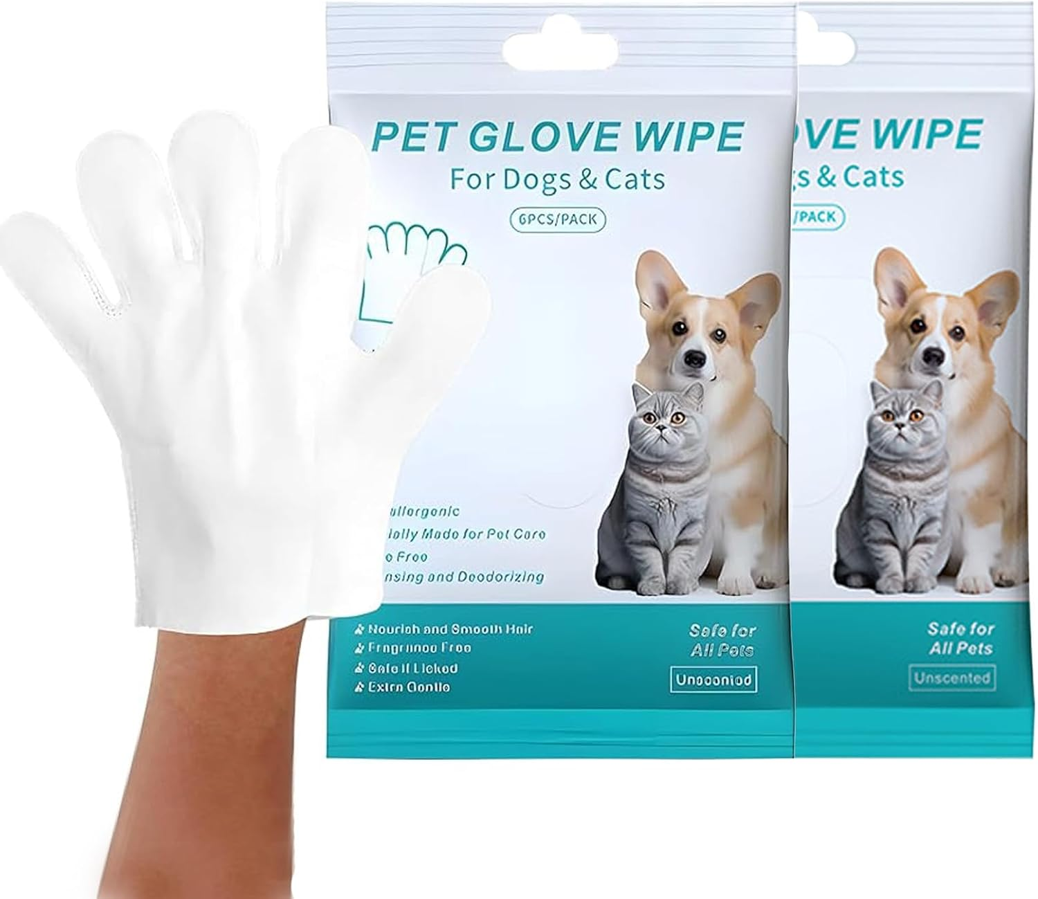 12PCS Pet Glove Wipe for Dog and Cat, Wash Free Gentle Cleaning Grooming Wipes for Fur Face Body Ear Eye Smelly Paws Bum Pet Cleaning Wipes for Daily Care and Traveling
