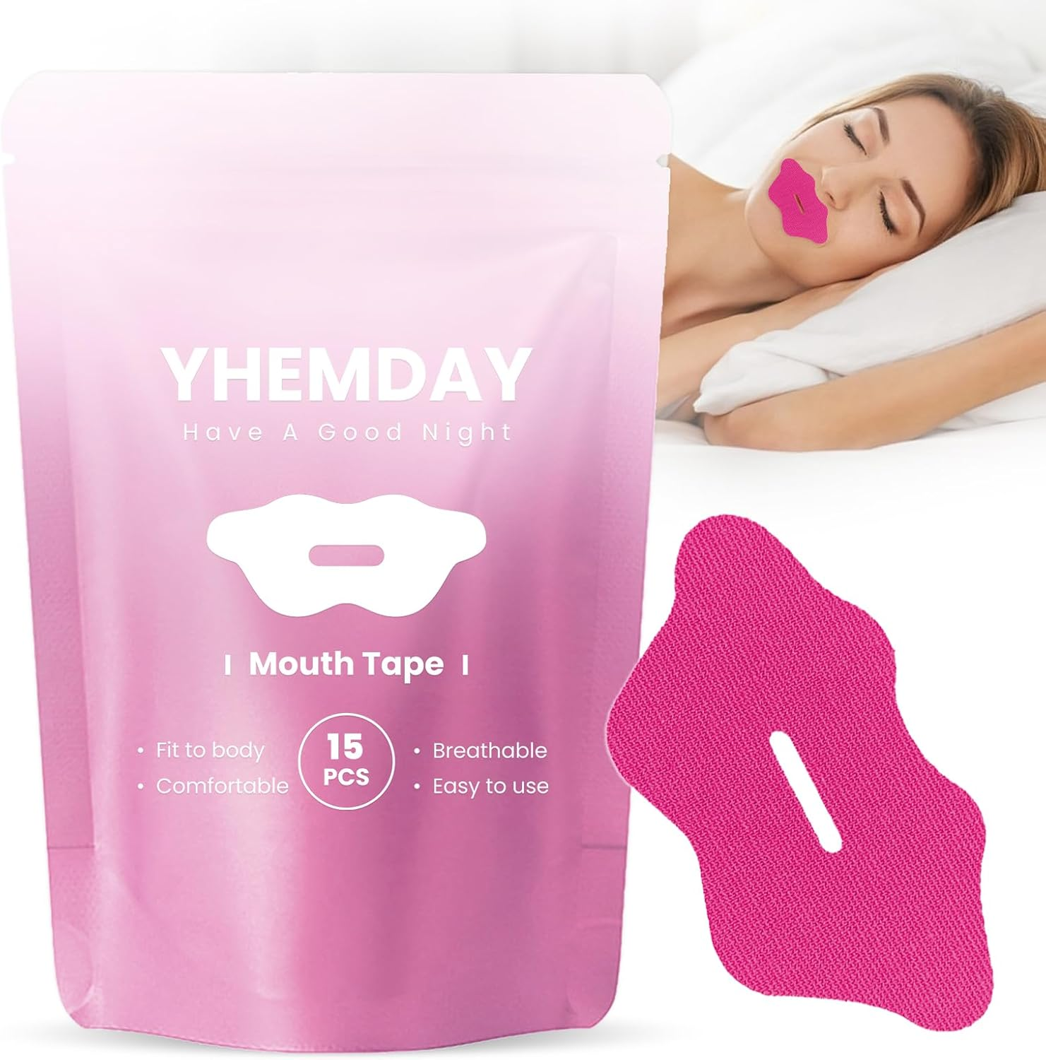 Breathable Mouth Tape for Sleeping - Hypoallergenic & Comfortable Anti-Snoring Device, Promotes Nasal Breathing, All-Night Hold (Rose, 60 Pcs)