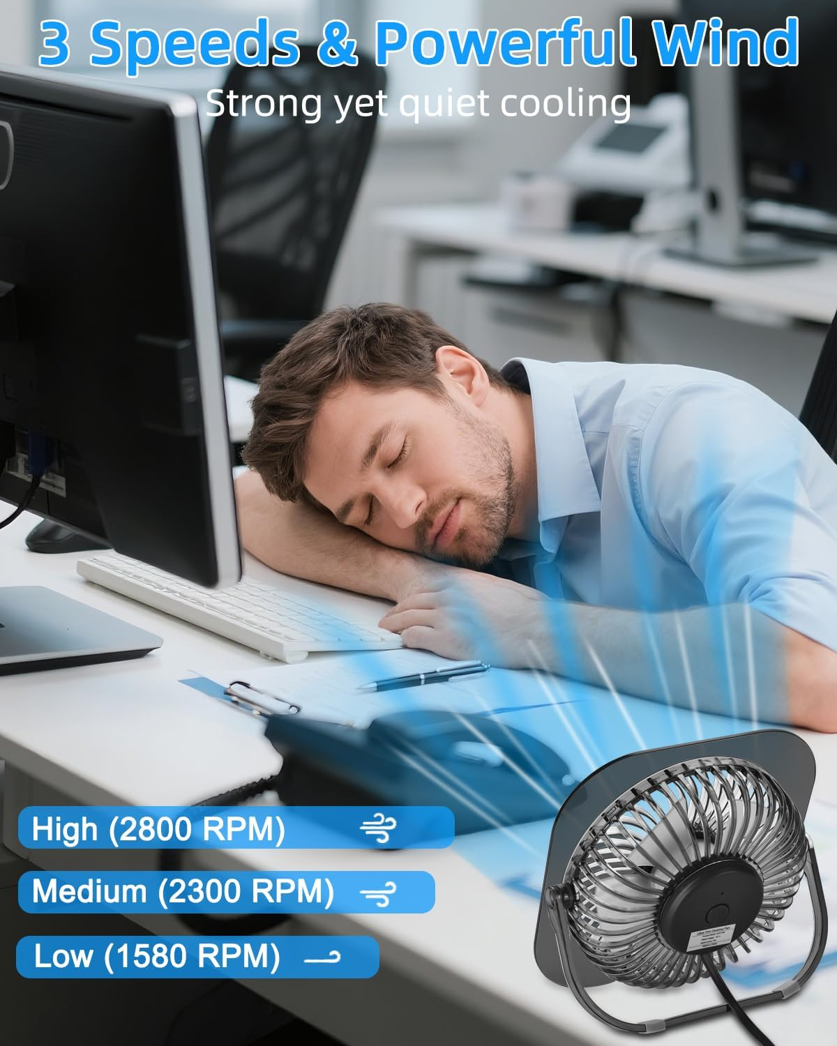 GOBRILLFUN Desk Fan with 3 Speeds, 180&deg; Rotation & Anti-Slip Base &ndash; Usb-Powered RGB Gaming Quiet Cooling Fan for Home, Office, Gaming &ndash; 20,000 Hr Durable Brushless Motor (Transparent Grey)