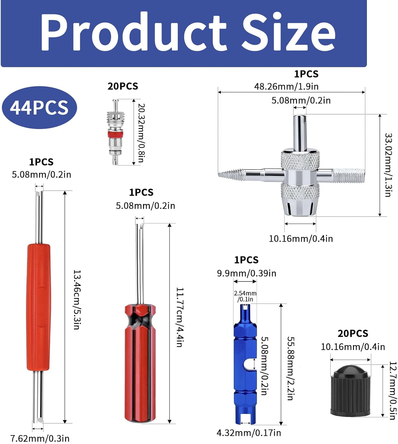 44Pcs Tire Valve Tool, Installation Tools Tire Pullers Tire Valve Core Tool Kit, Electric Vehicles, Bicycles, Motorcycles Tyre Repair Kit