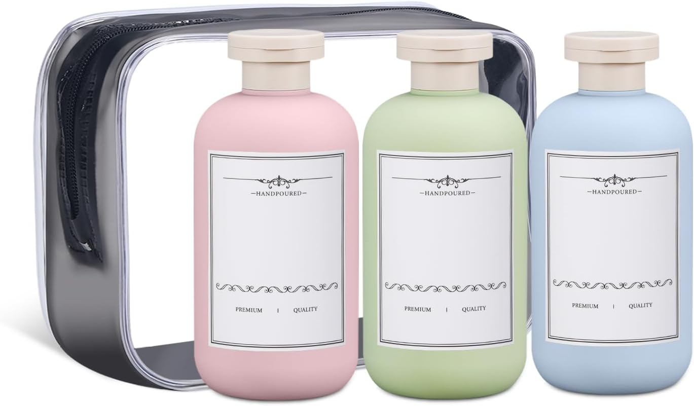 ASEVAT 6.7 Oz/3Pcs Plastic Leak Proof Travel Bottles for Toiletries, TSA Approved Travel Size Containers, Squeeze Bottles Refillable for Shampoo, Lotion & Body Wash, Blue+Pink+Green