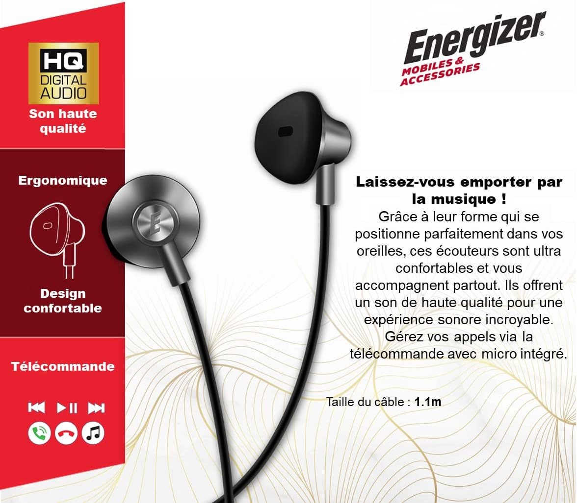 Energizer - Bud Wired Headphones - 3.5Mm Jack - Built-In Microphone and 1 Button Remote - Black image number 5