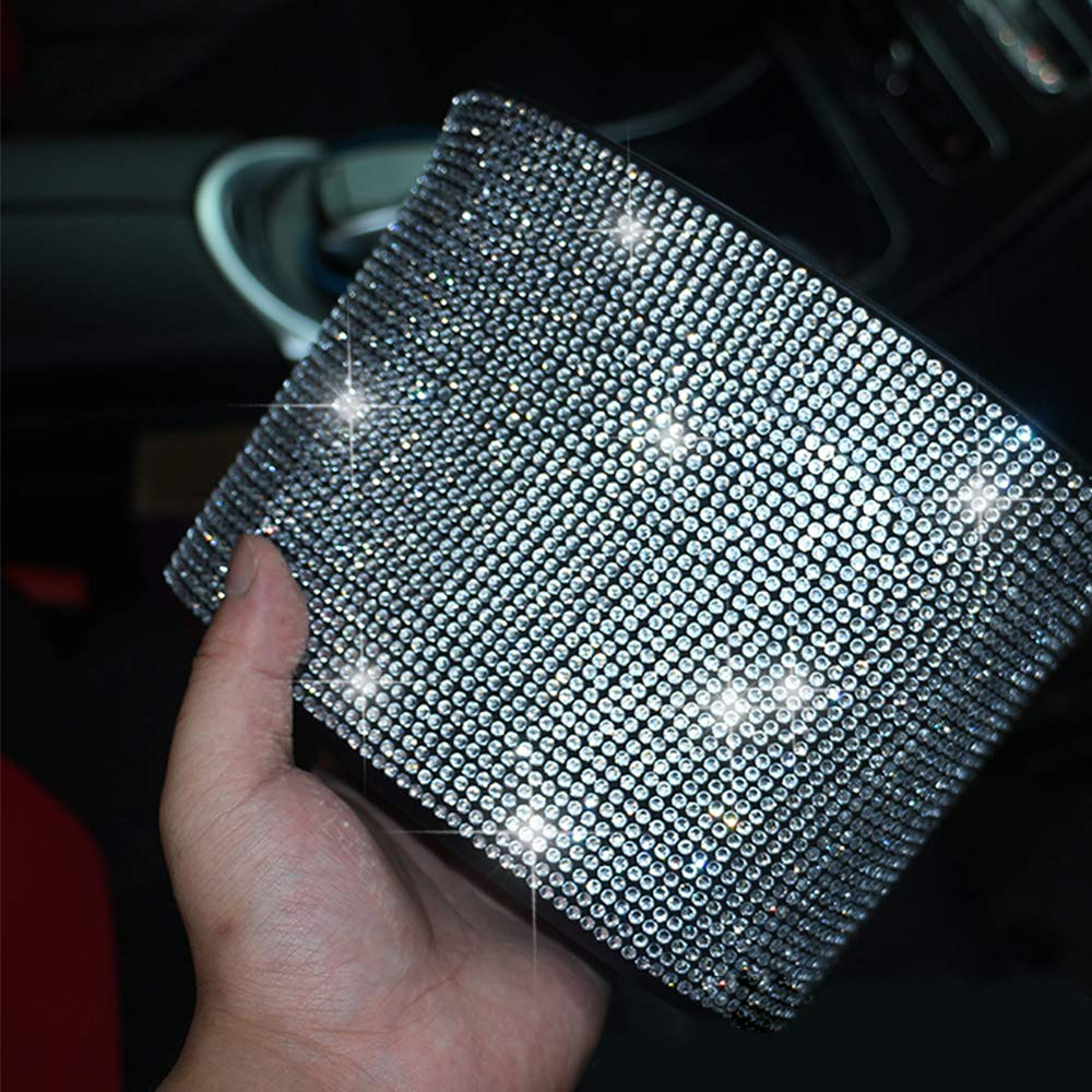 Idain Bling Crystal Car Trash Can Auto Hanging Car Trash Can Sparkling Storage Holder Litter Container for Vehicle Office Home (White Rhinestone) image number 4