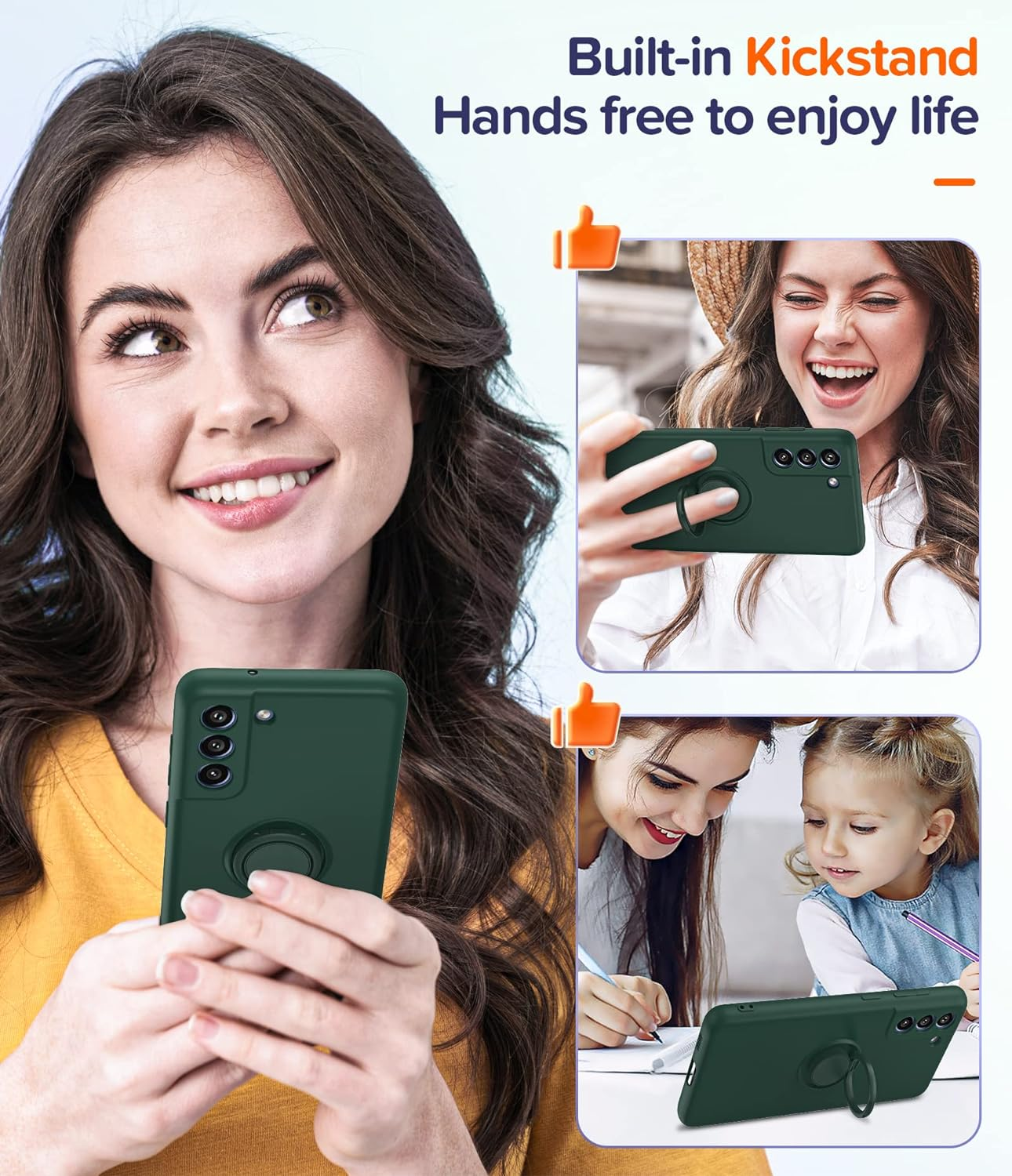 Leyi for Galaxy S21 FE 5G Case: with Tempered Glass Screen Protector [2 Pack], Magnetic Kickstand 360&deg; Rotatable Ring Holder, Protective for Samsung Galaxy S21 FE 5G Case, Green image number 5