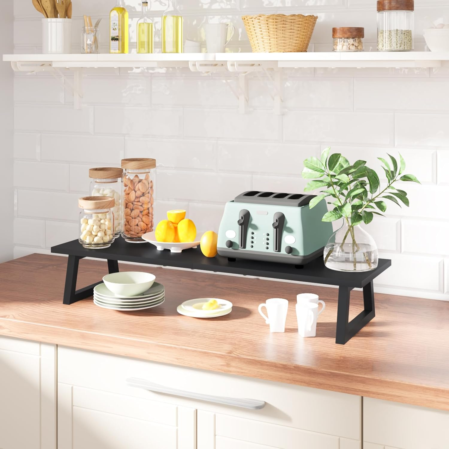 TEAMIX Dual Monitor Riser for 2 Monitors, 80Cm Long Monitor Stand Riser TV Stand Riser Monitor Stand for Desk Wood & Steel Desktop Riser Desk Organization Home Office (Black) image number 5