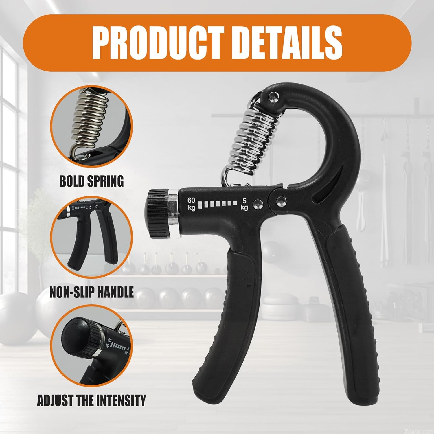 AIAOO Adjustable Grip Strength Trainer, Hand Strengthener with 11-132 Lbs Resistance, Forearm Trainer for Muscle Building Injury Recovery, Portable Hand Exerciser (Black) image number 5