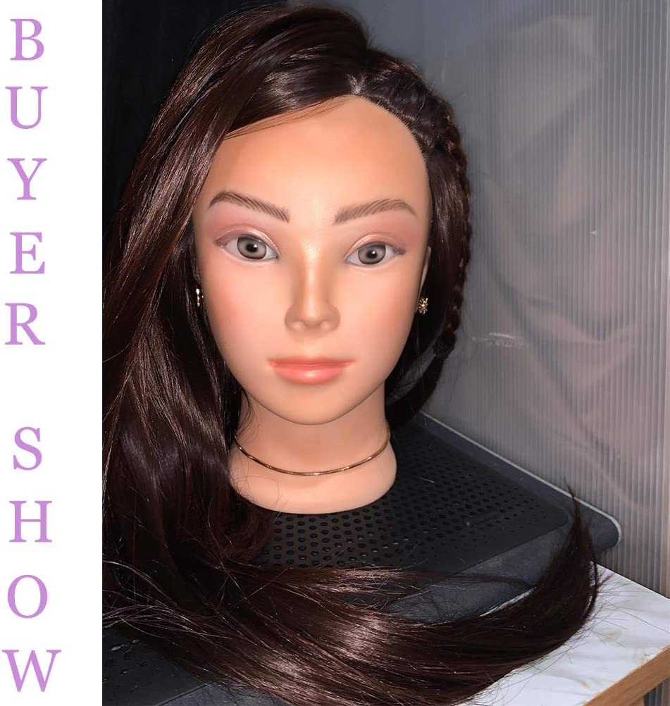 26" Hair Styling Training Head Cosmetology Mannequin Head Hairdressing Training Head Manikin Doll Head Synthetic Fiber Hair with Free Clamp image number 6