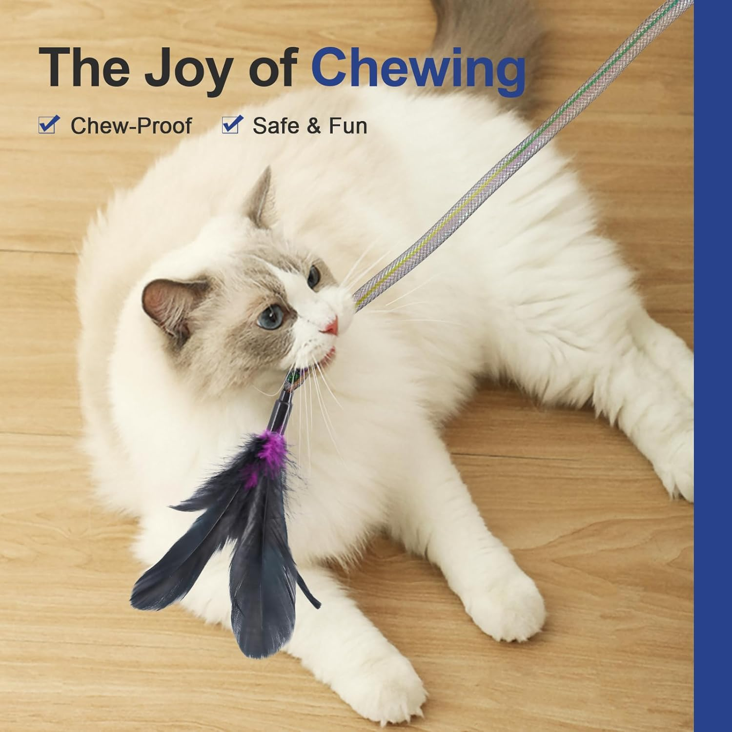 SONGWAY Cat Rainbow Wand Toy - Rainbow Cat Feather Toys with Bells, Colorful Mesh Teaser Wand with Feather Tail, Interactive Toys for Indoor Cats Kittens, Dark Color image number 3