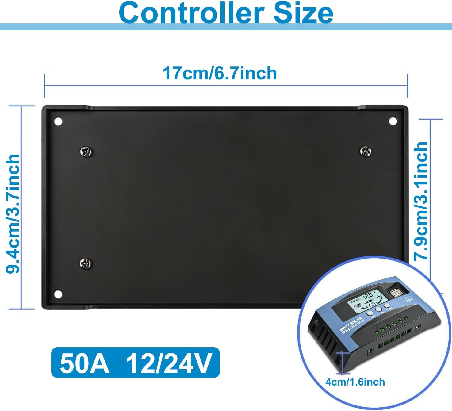 MPPT Solar Charge Controller 50A, 12V/24V Solar Charge Controller for Solar Panel with Dual USB Port, Timer Setting, LCD Display image number 4