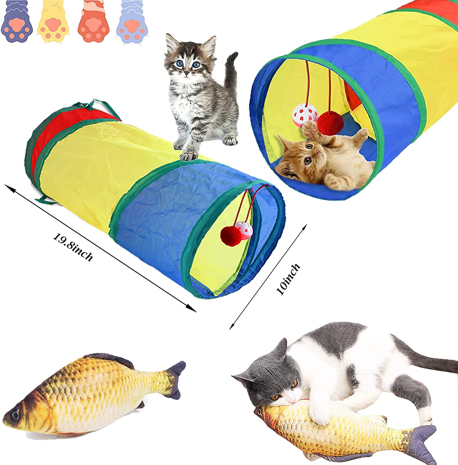 28 PCS Cat Toys,Set of Cat Toys for Indoor Cats,Variety Catnip Toys with Collapsible Rainbow Tunnel Interactive Feather Teaser Fluffy Mouse Crinkle Balls Spring and Bells Toy Set for Kitty and Cats image number 5
