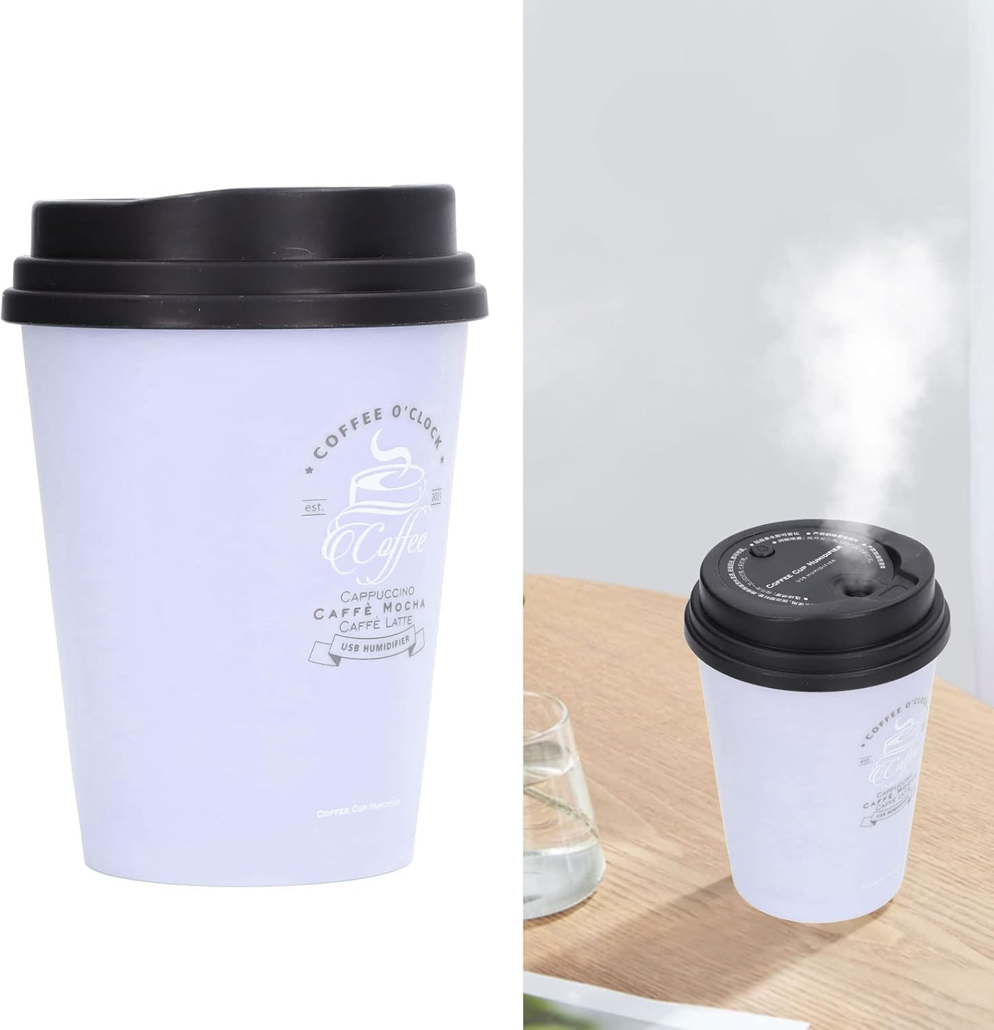 Humidifiers for Bedroom, 300Ml Cool Mist Humidifiers, USB Mini Cute Coffee Cup Humidifier, Car Humidifier, Purple Desk Humidifier, Small Humidifier, Low Noise, Auto Shut-Off for Plant, Office(Purple)