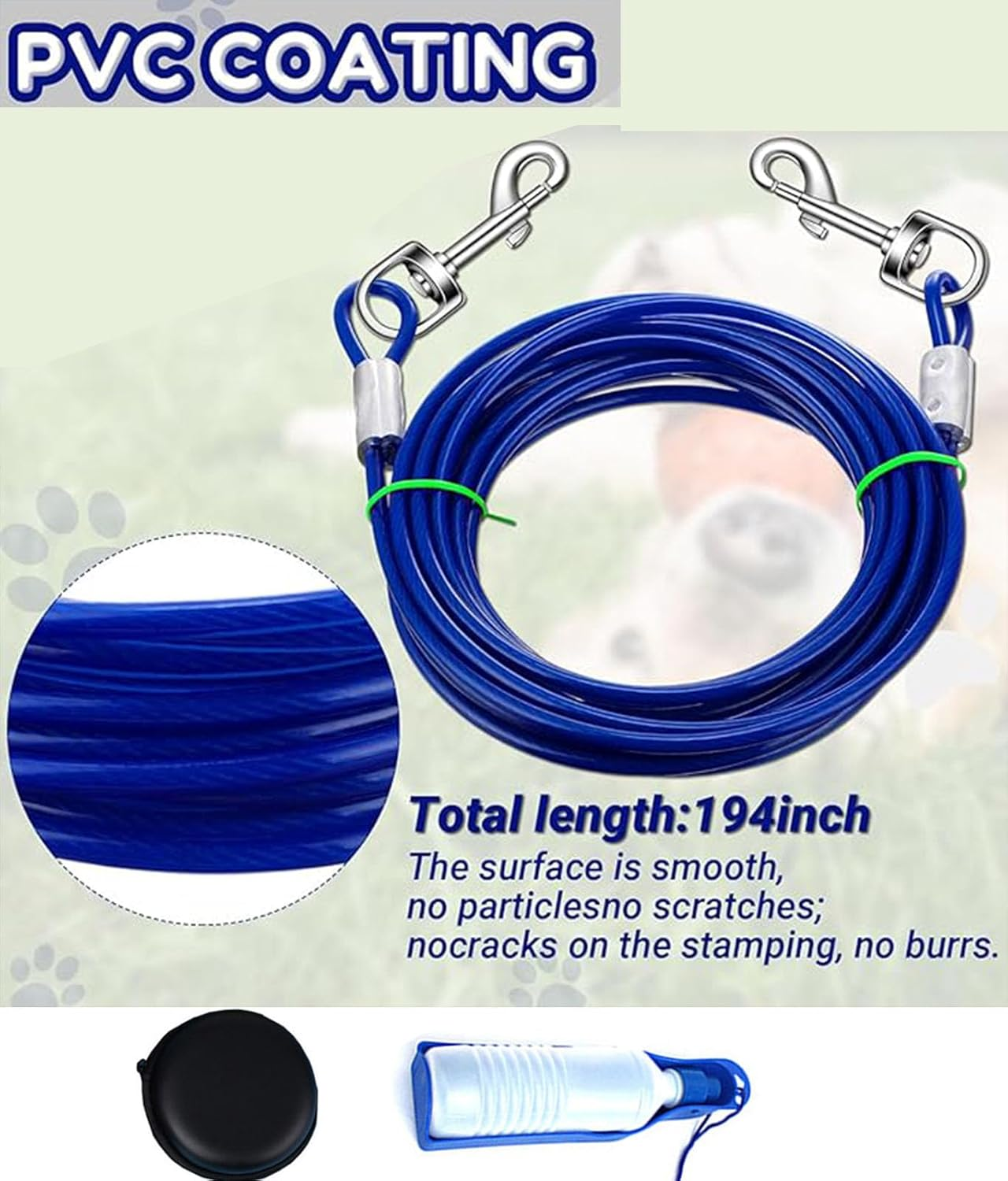 Dog Tie Out Cable and Stake, Tie Out Stake with 5M Runner Lead，Pet Lead for Yard Outdoor and Camping for Small to Medium Pets image number 2