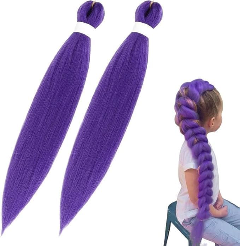 2Pcs Long Purple Braiding Hair for Kids, Pre Stretched Synthetic Braiding Hair Extensions for Braids, for Halloween Christmas Costume Cosplay image number 5