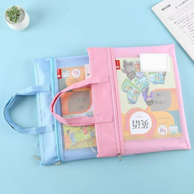 Zip File Pouch,A4 Document Bag, Zippered Handbag, Books Carry Bag Waterproof Double Zippers Pockets for Office Travel (Blue) image number 5