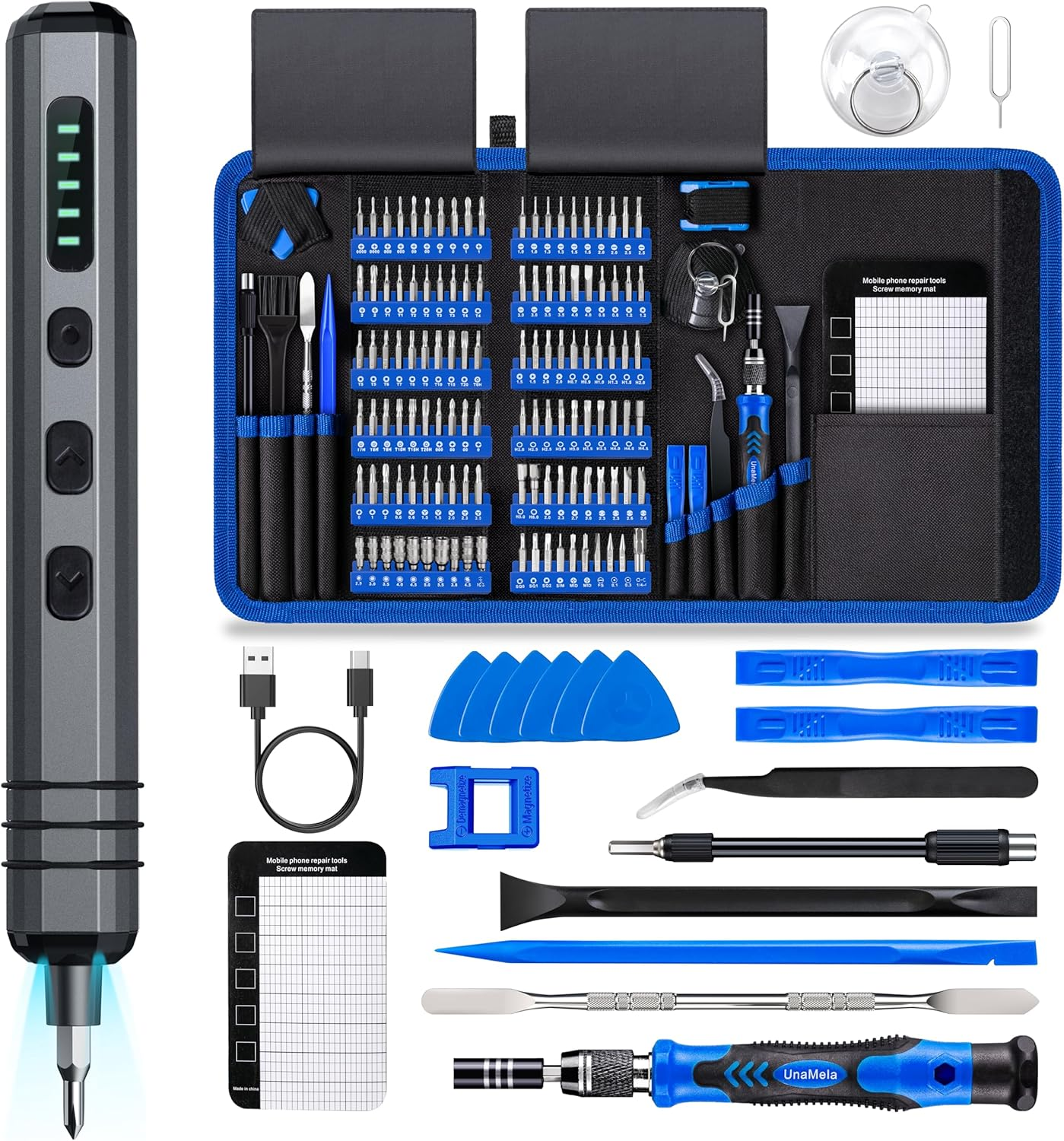 Unamela Mini Electric Screwdriver Set: 140 in 1 Small Electric Screwdriver Cordless - 120 Precision Bits, 5 Torque Settings, LED Light, Magnetic Power Screwdriver Repair Tool Kit for PC RC Electronics image number 6