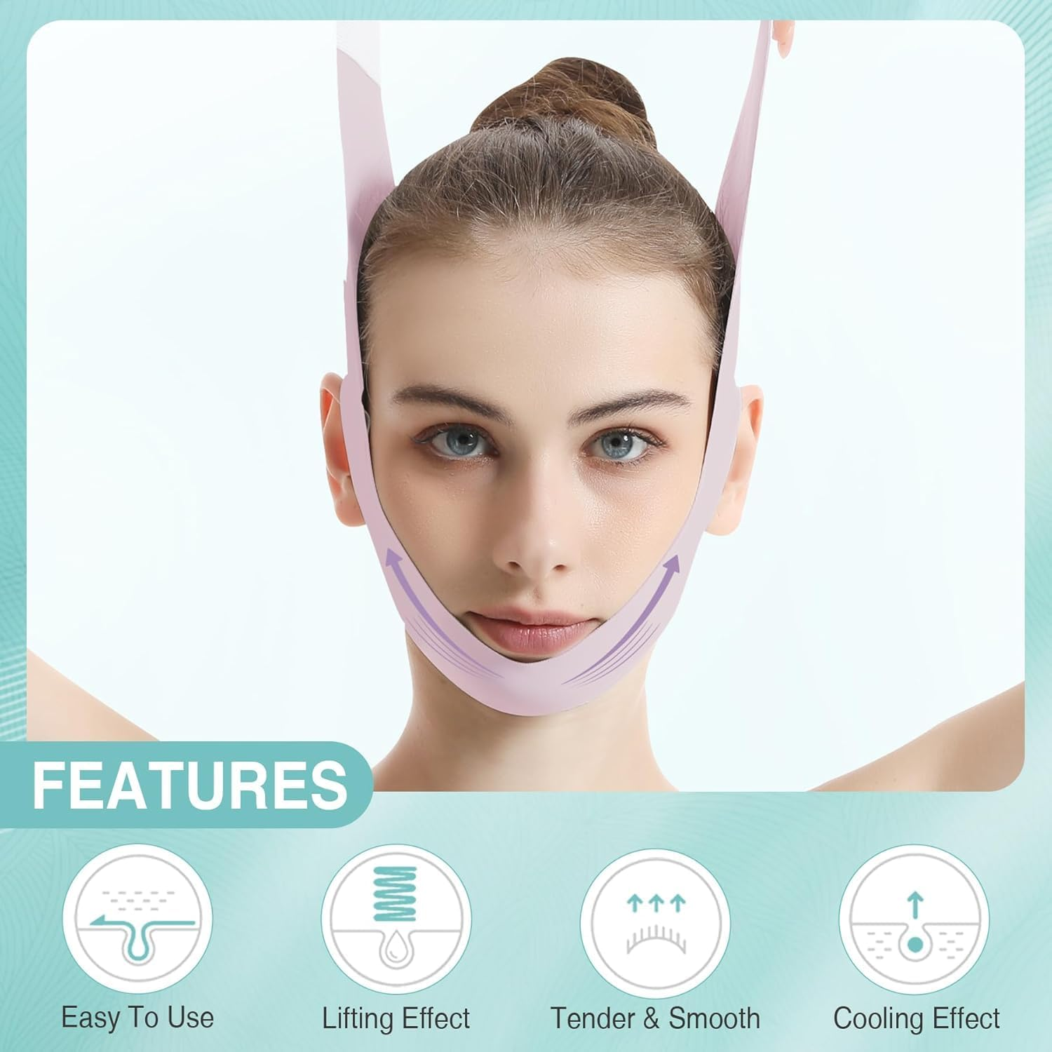 Face Lifting Belt, Facial Lift Band Double Chin Reducer Facial Lifting Strap, Chin up Face V Line Lift Face Bandage (Purple, One Size) image number 2