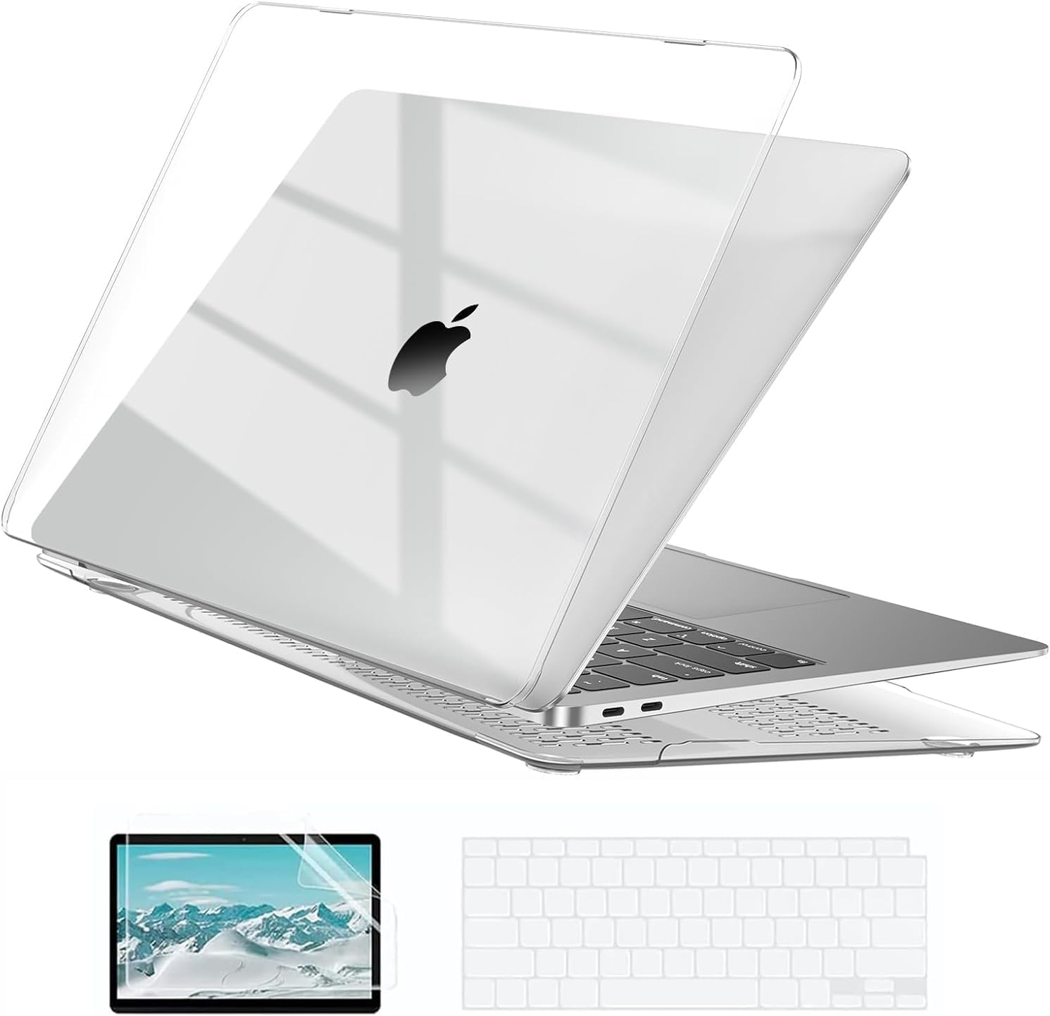 Eoocoo Hard Case Compatible with Macbook Air 13 Inch 2022 2021-2018 M1 A2337 A2179 A1932 with Retina Display, Air 13.3 Inch Case + Keyboard Skin Cover + Screen Protector, Crystal Clear