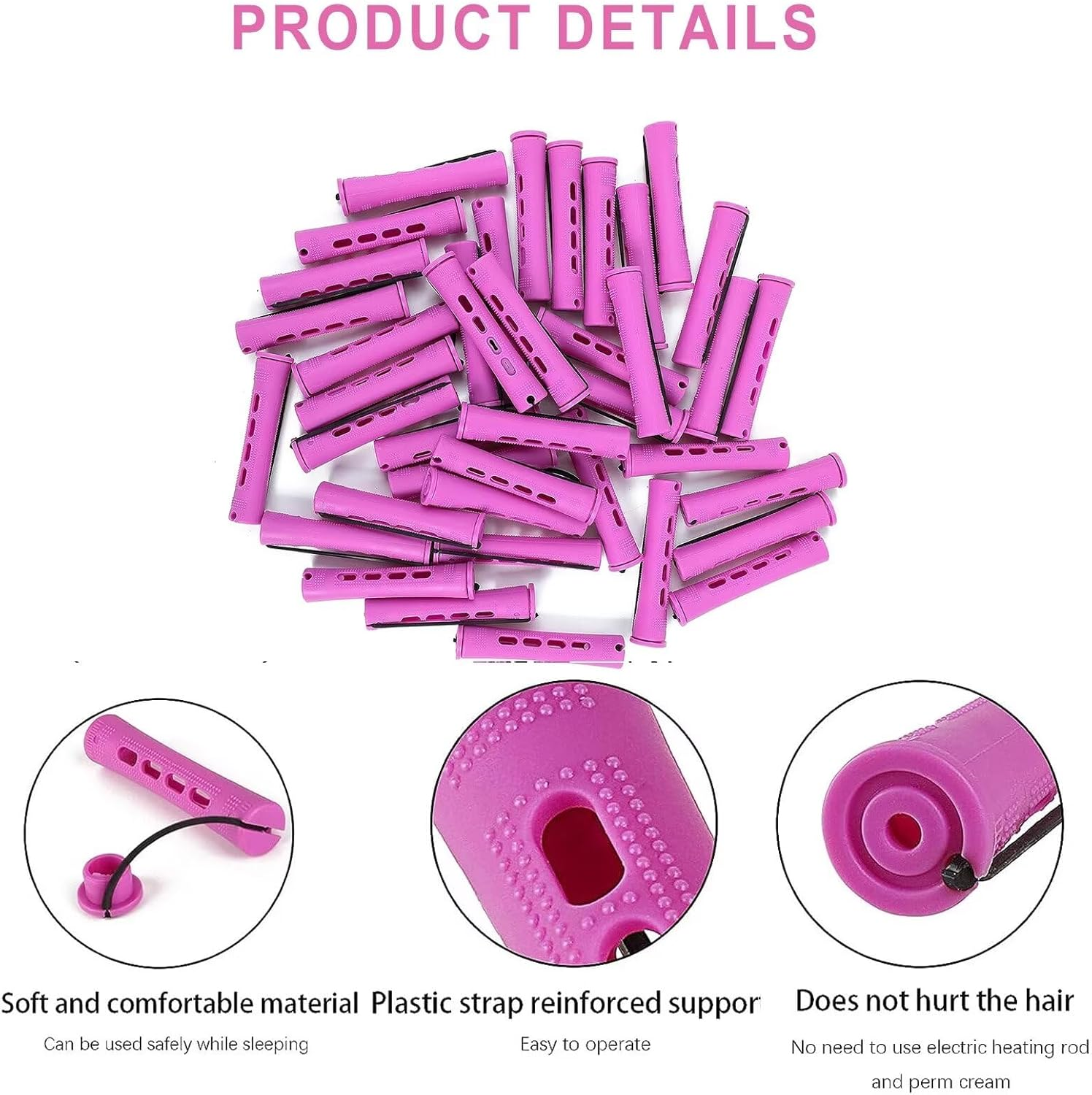 Meigick Perm Rods Set for Natural Hair, 40Pcs Plastic Cold Wave Rods, Heatless Perming Rods Hair Curler for Women, DIY Hairdressing Tools, Purple, 0.75 Inch image number 6