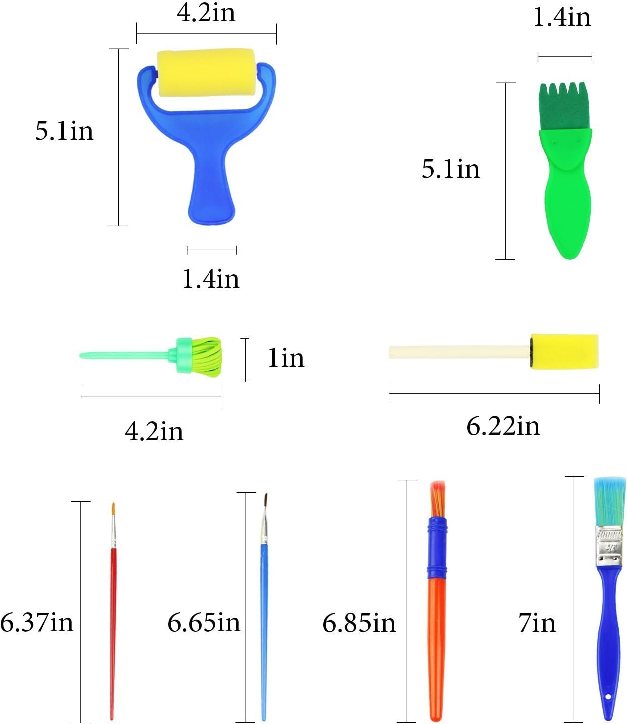 Lumsburry 54Pcs Kids Art & Craft Early Learning Painting Sponges Stamper Mini Paint Brushes Kit with 26 English Alphabets Drawing Tools (Brushes Only) image number 2