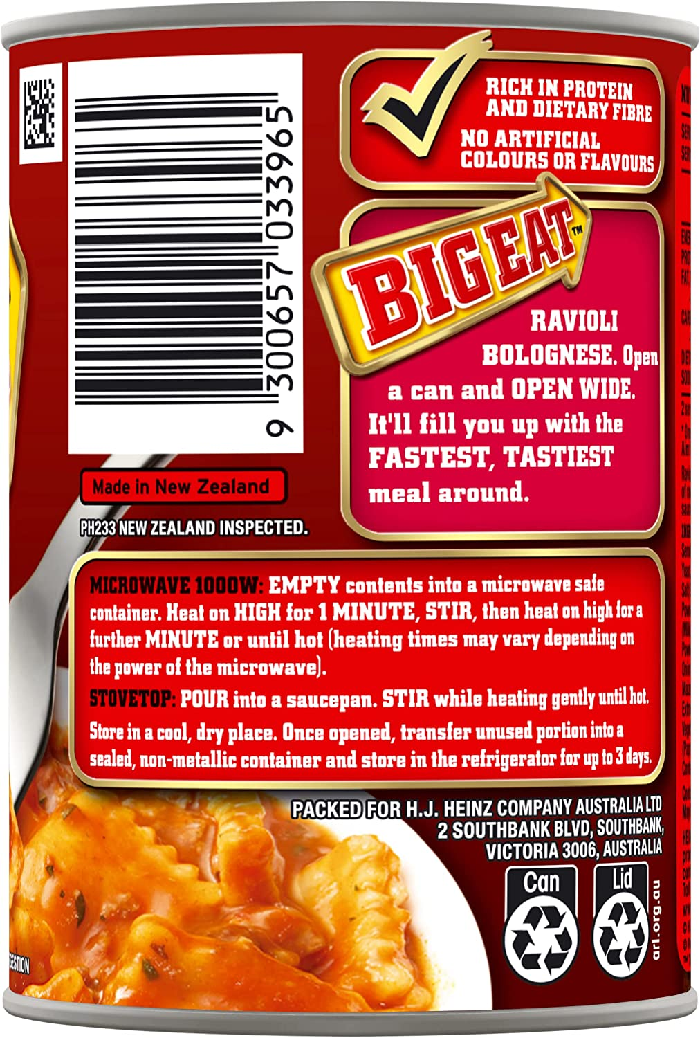 Heinz Big Eat Ravioli Bolognese Pasta Canned Pasta in Sauce Ready to Eat Quick and Convenient Meal 410G image number 1