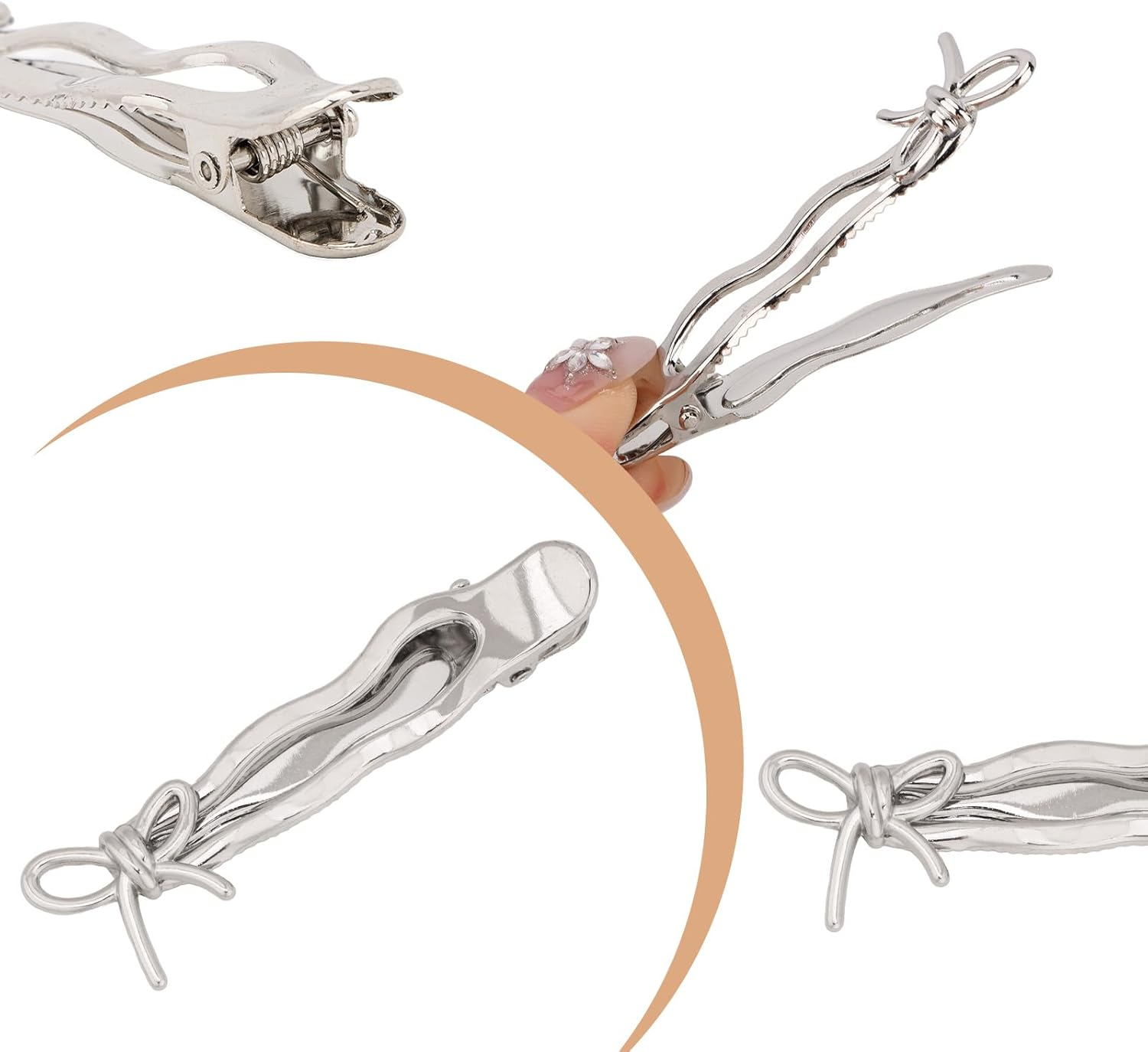 Bumlofa Pack of 6 Metallic Silver Ladies Hair Clips Bow Designs image number 3